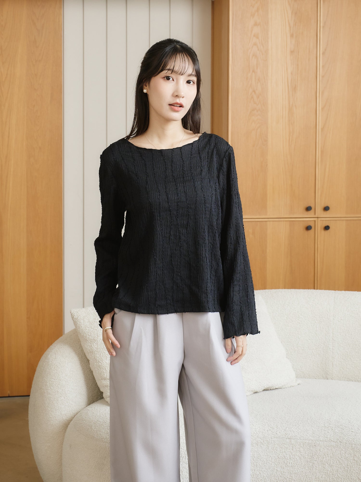 Textured Long Sleeve Top