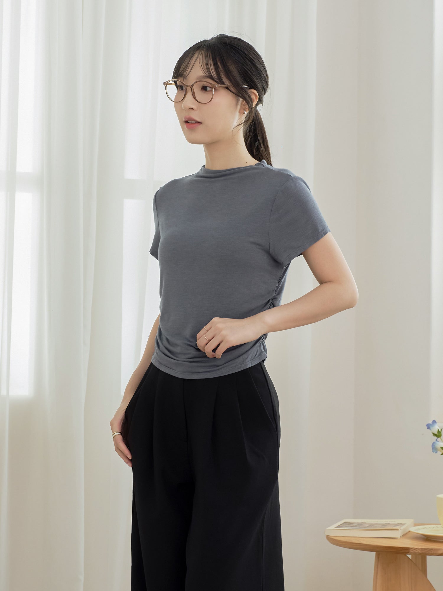Side Shirring Short Sleeve Top