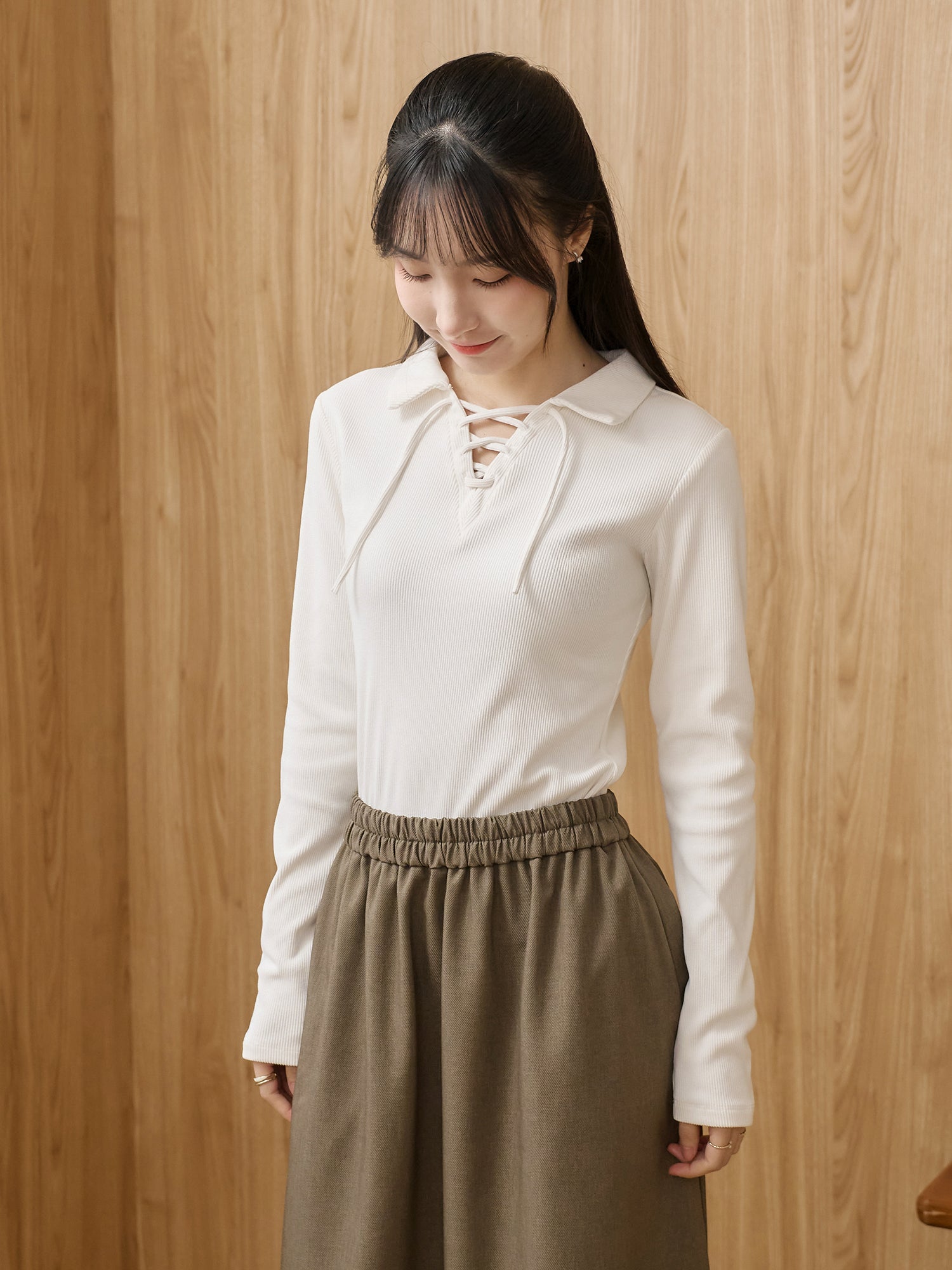 Lace Up Collared Top