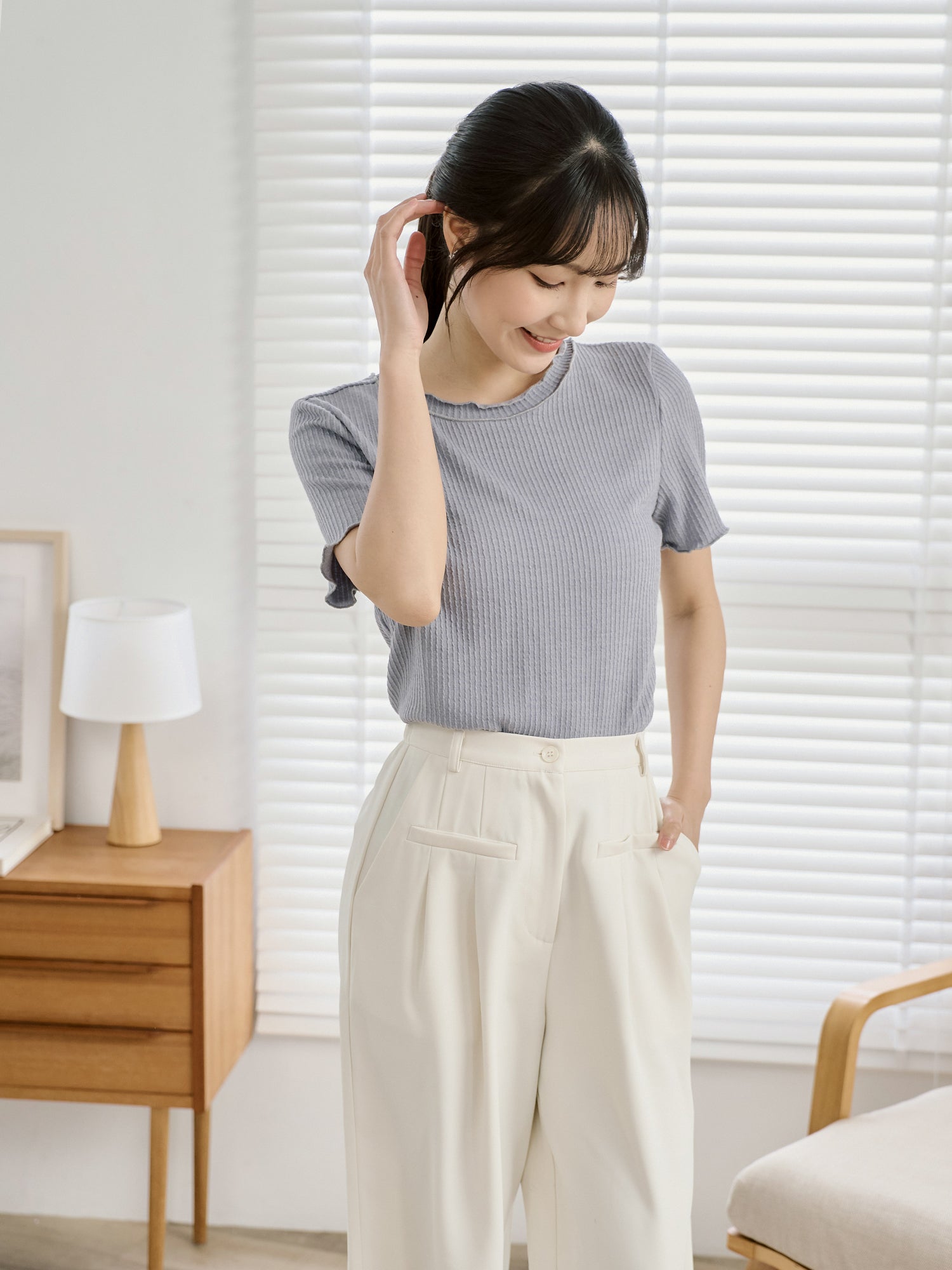 Textured Babylock Short Sleeve Top