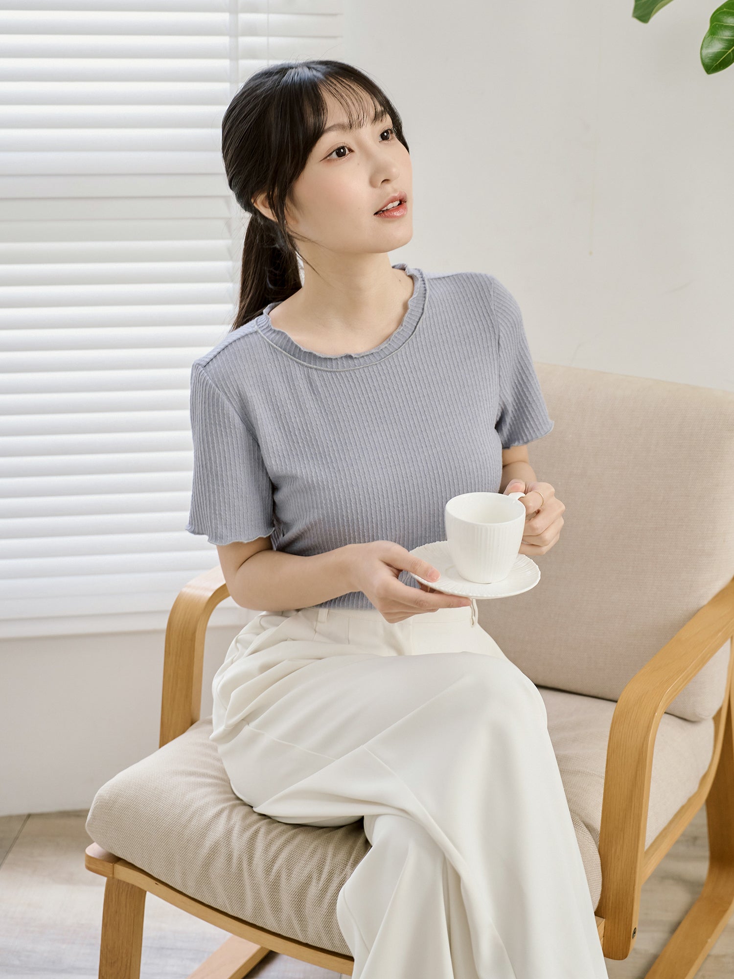 Textured Babylock Short Sleeve Top