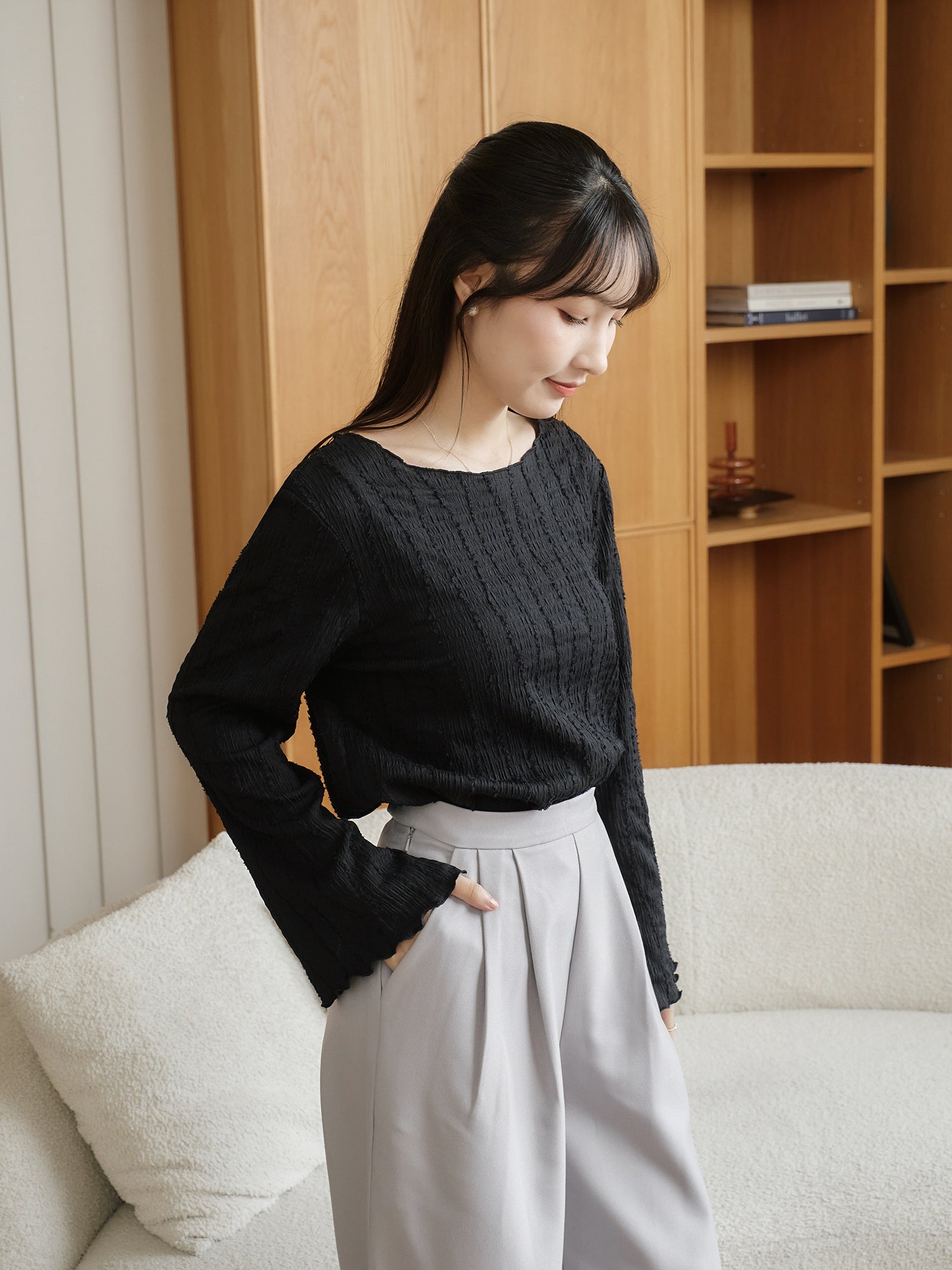 Textured Long Sleeve Top