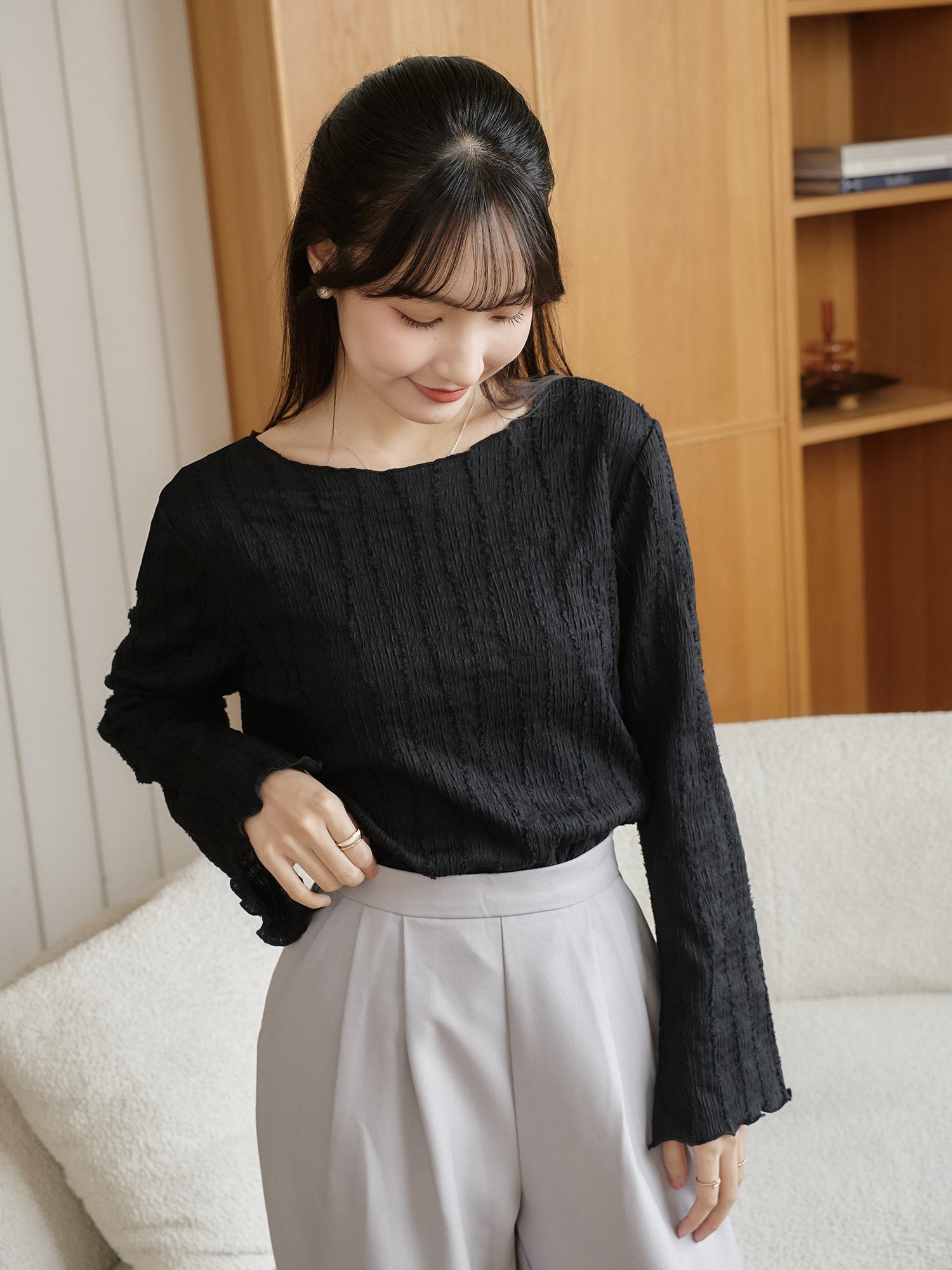 Textured Long Sleeve Top