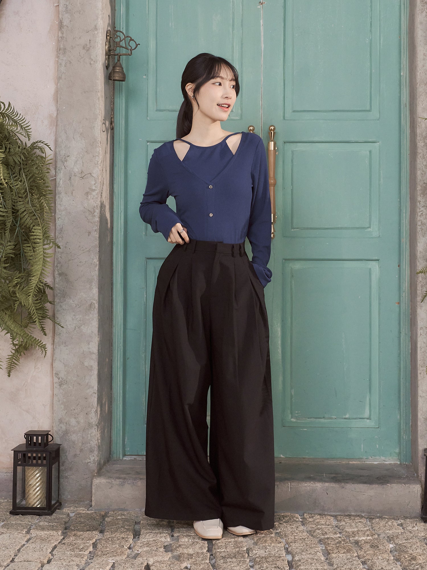 Pleated Wide Leg Trousers