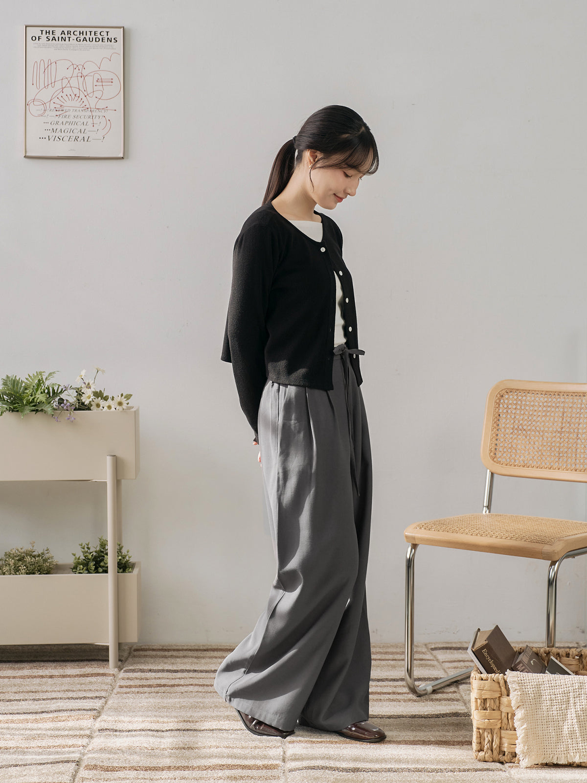 Ribbon Tie Pleated Pants