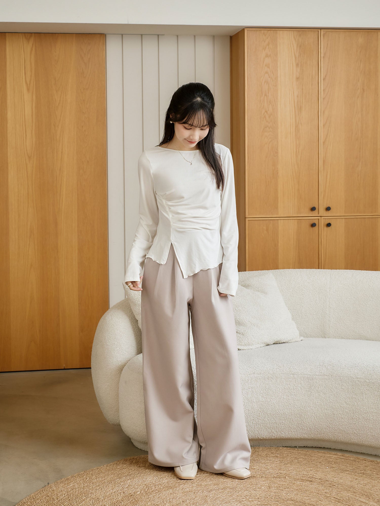 Feminine Asymmetric Pleated Drape Top