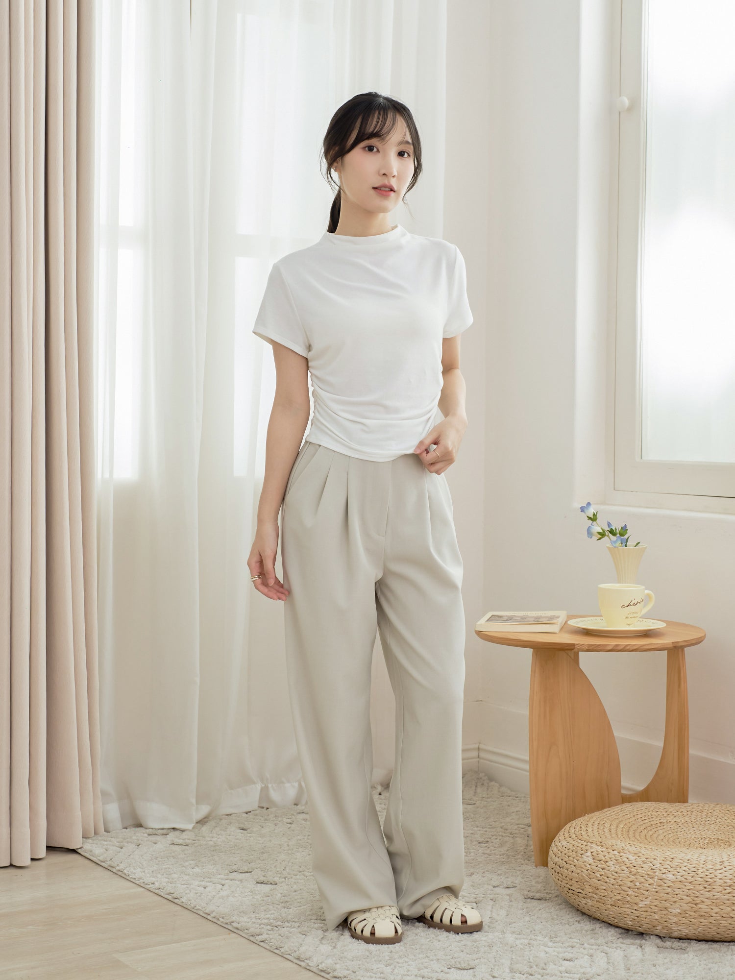 Side Shirring Short Sleeve Top