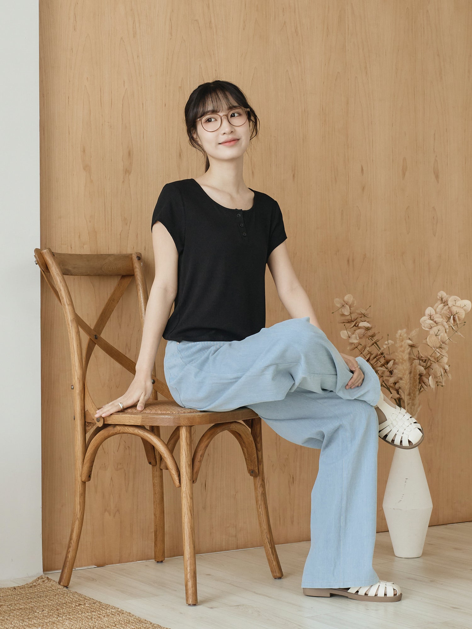 Henley Neck Ribbed Top