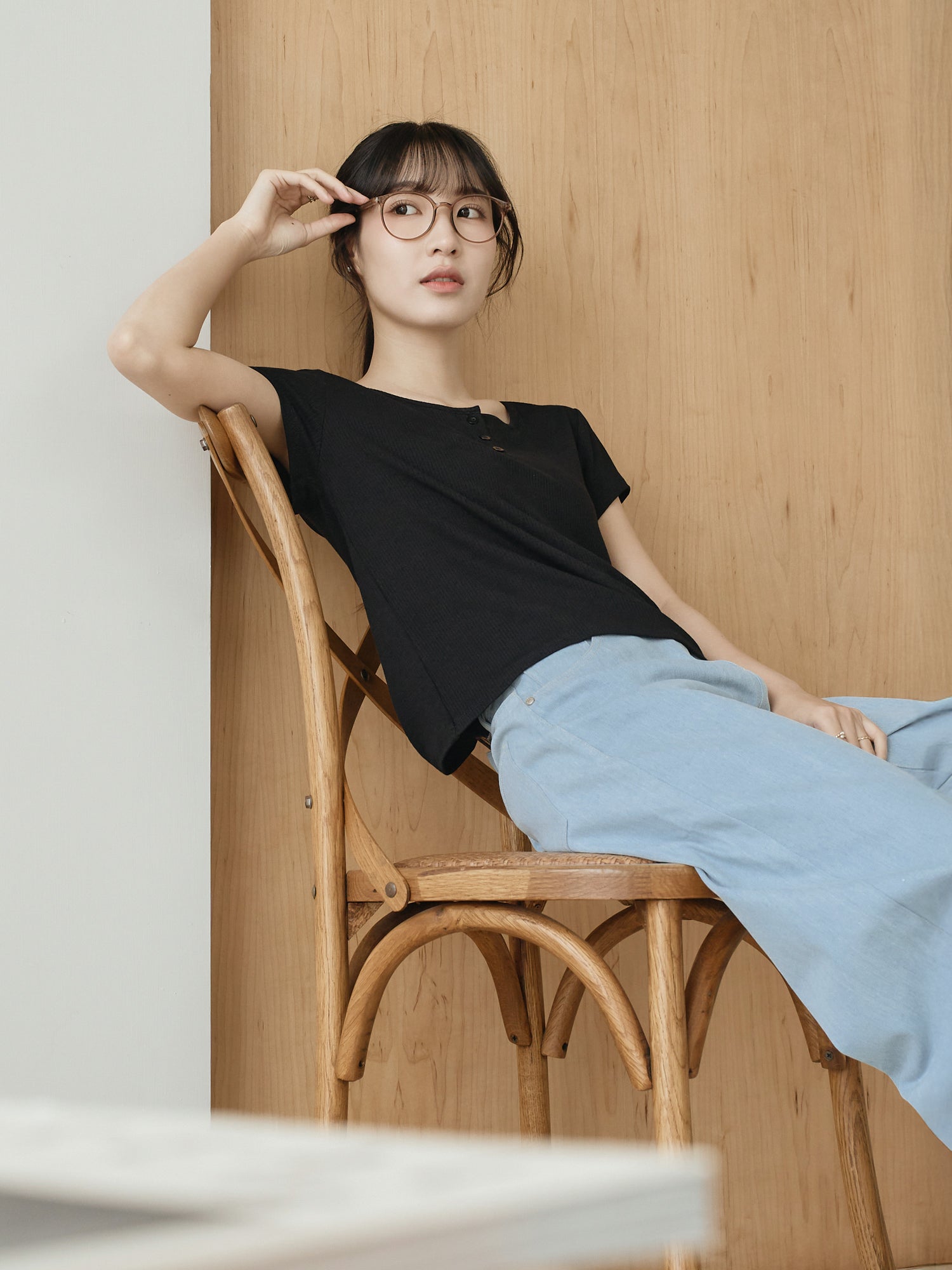 Henley Neck Ribbed Top
