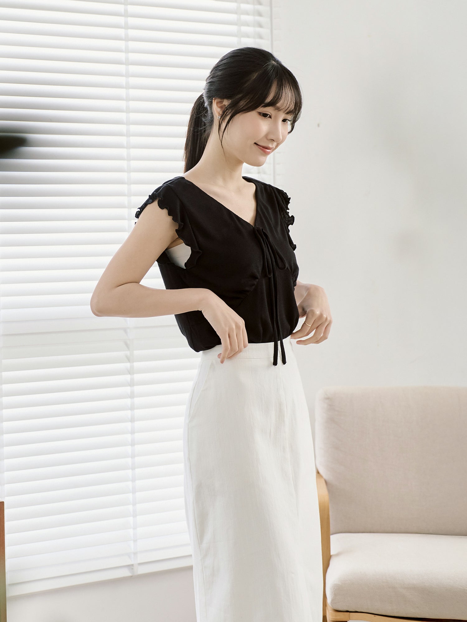 V-Neck Tie Detail Sleeveless Top