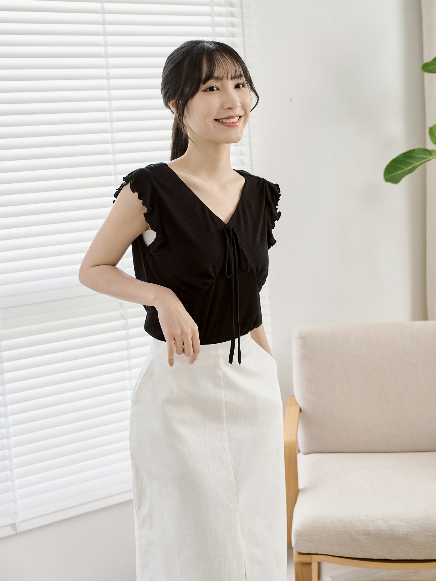 V-Neck Tie Detail Sleeveless Top