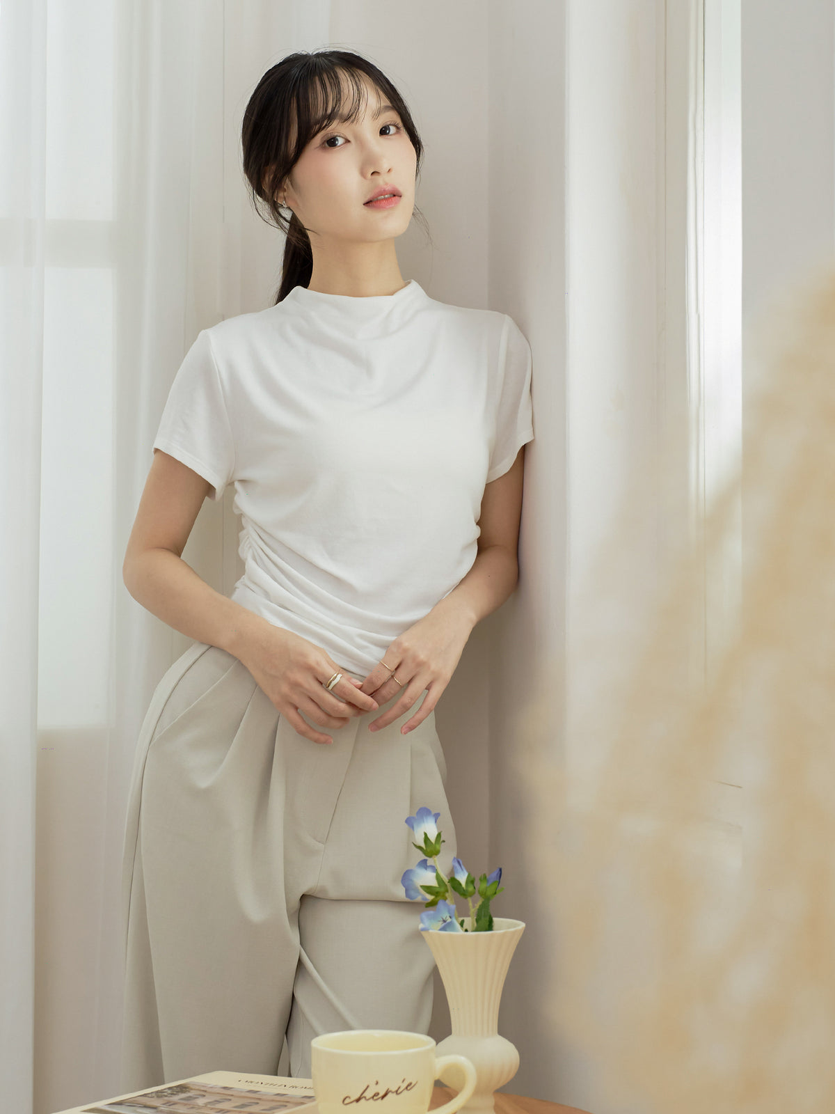 26SS✨️Ameri SHIRRING LAYERED SHORT SHIRT Side Shirring Short 
