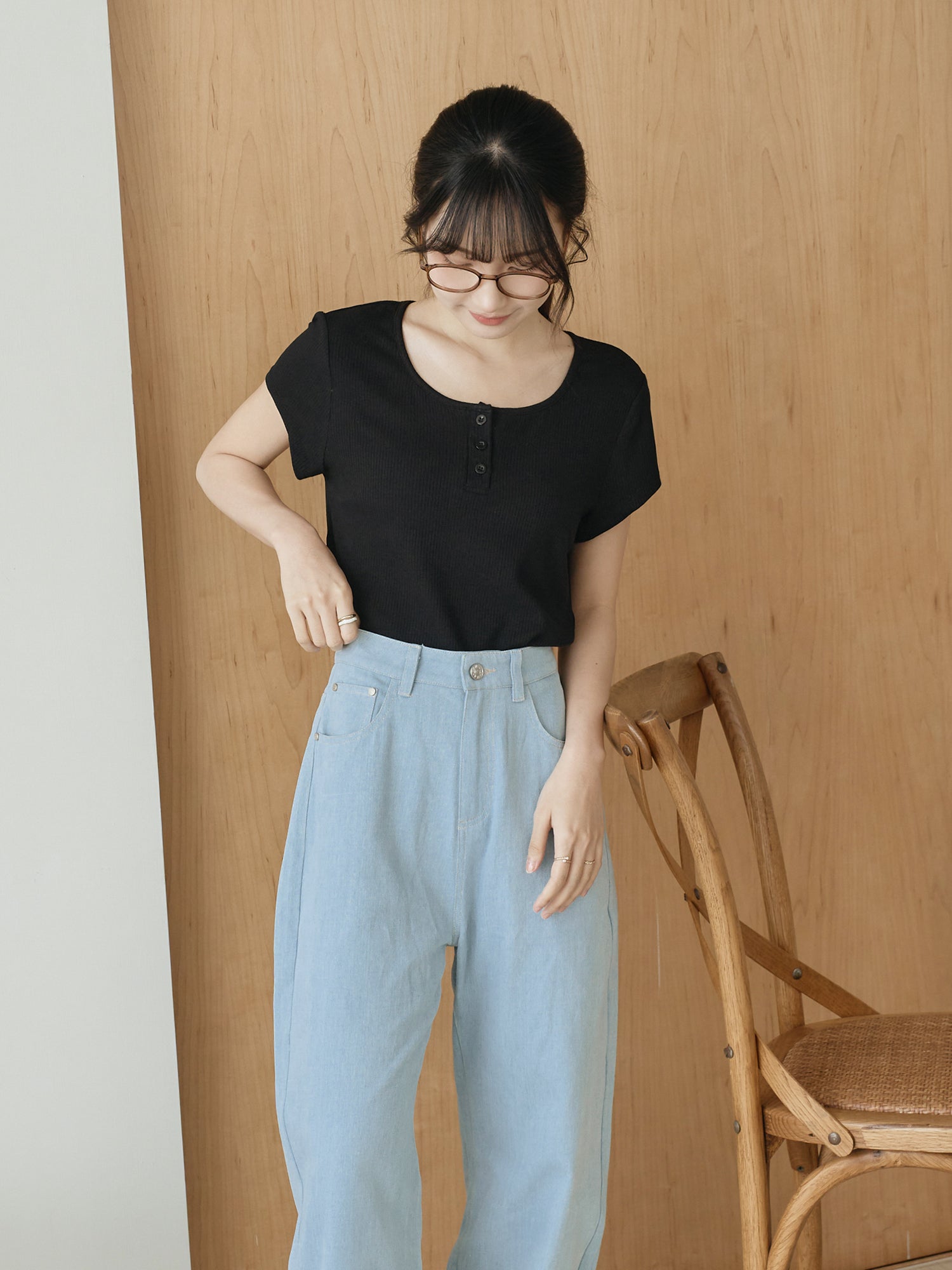 Henley Neck Ribbed Top