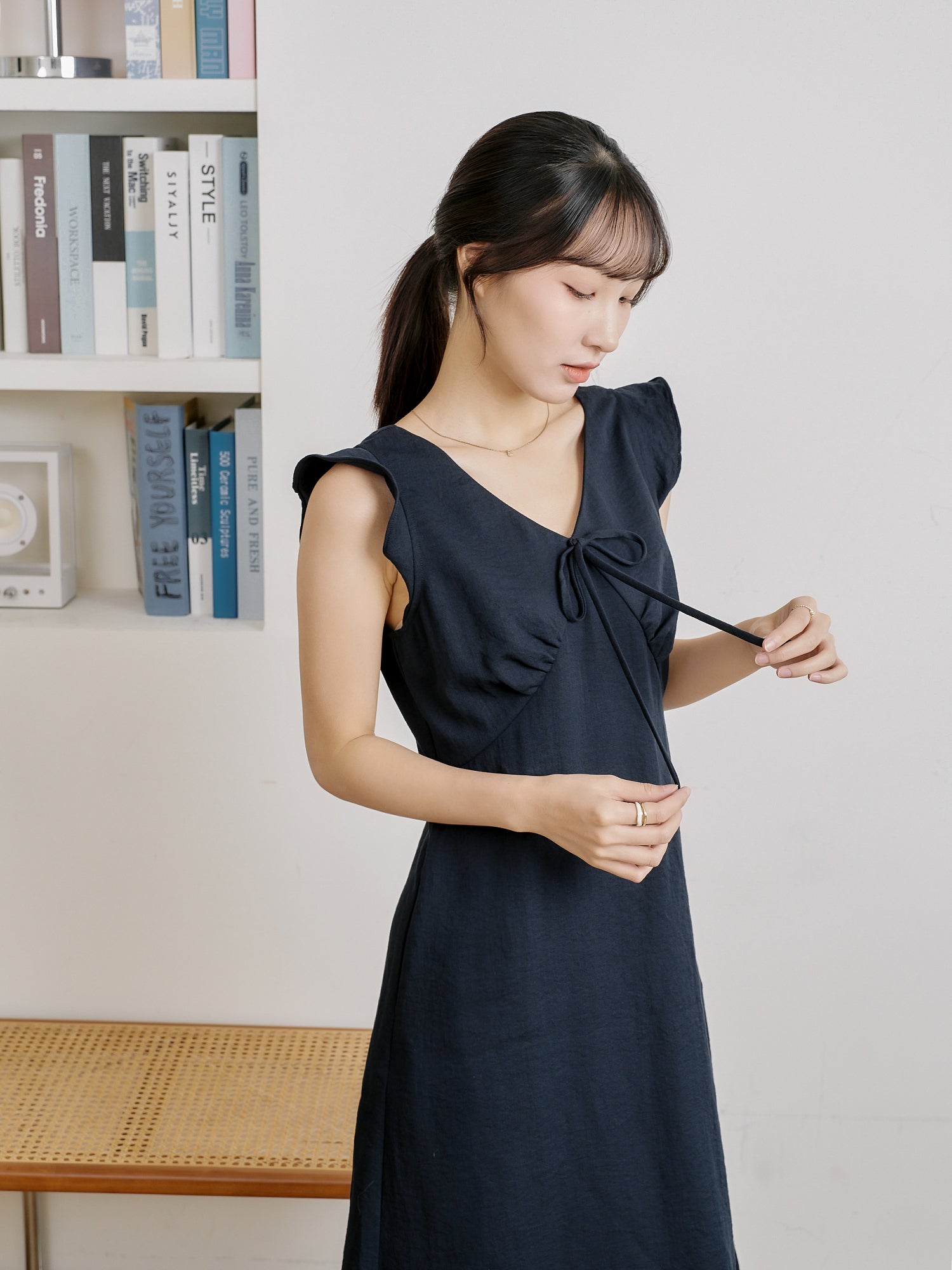 Ruffled Tie-Front Midi Dress