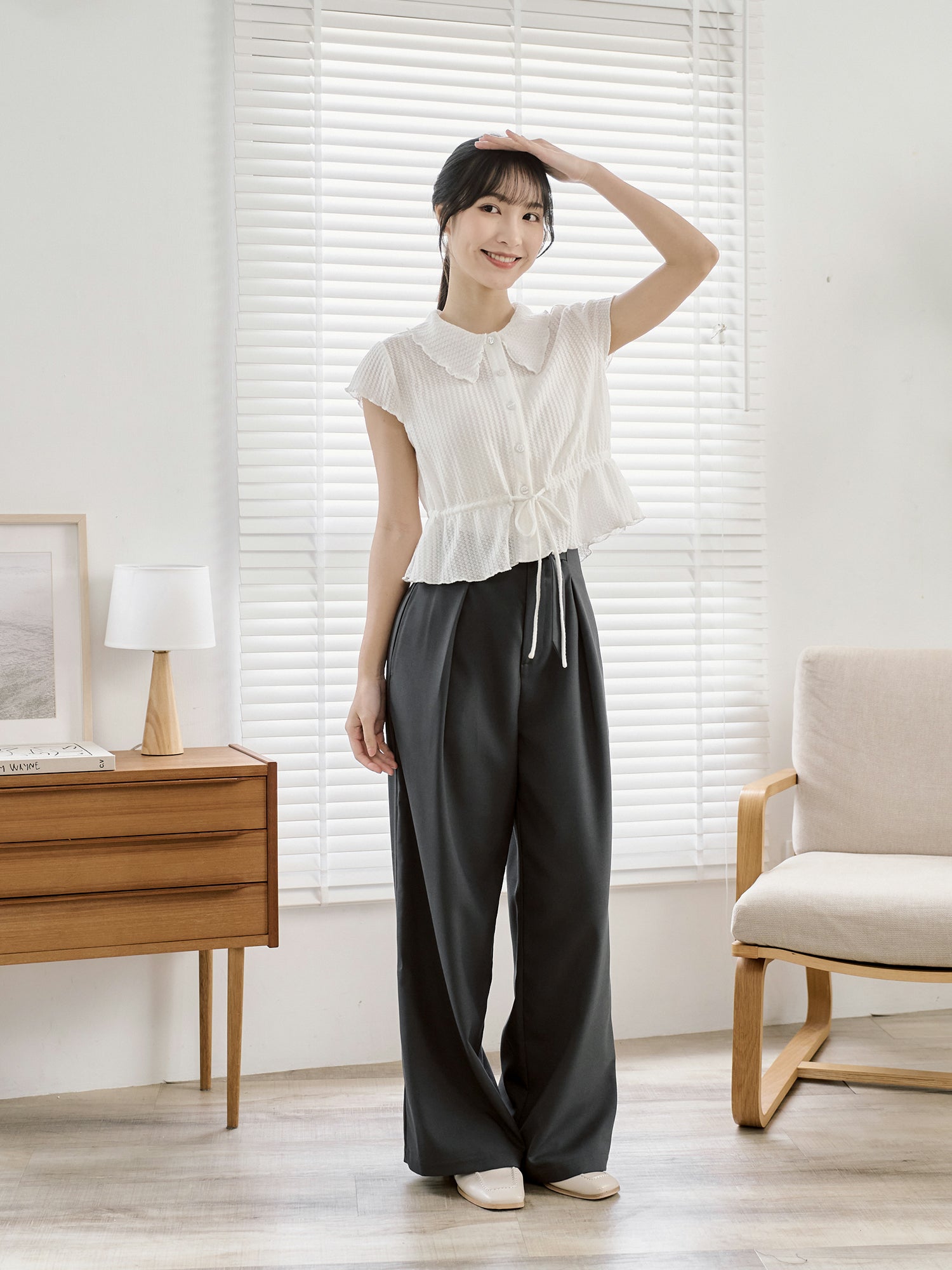 Tie Waist Waffle Top