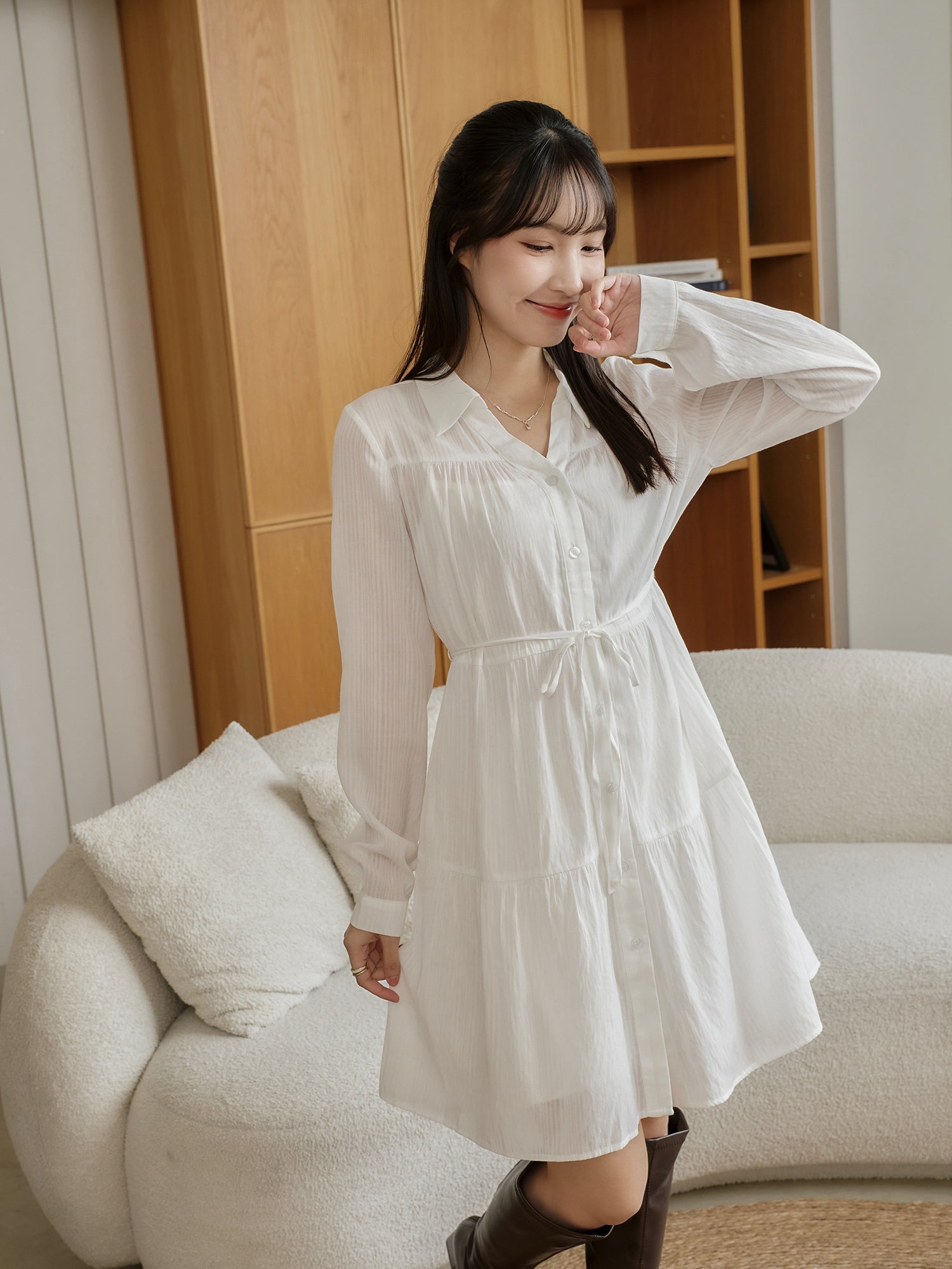 蛋糕襯衫連身裙(附打底裙)