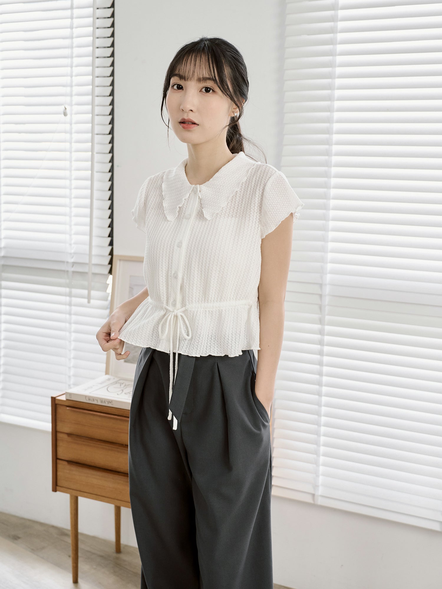 Tie Waist Waffle Top