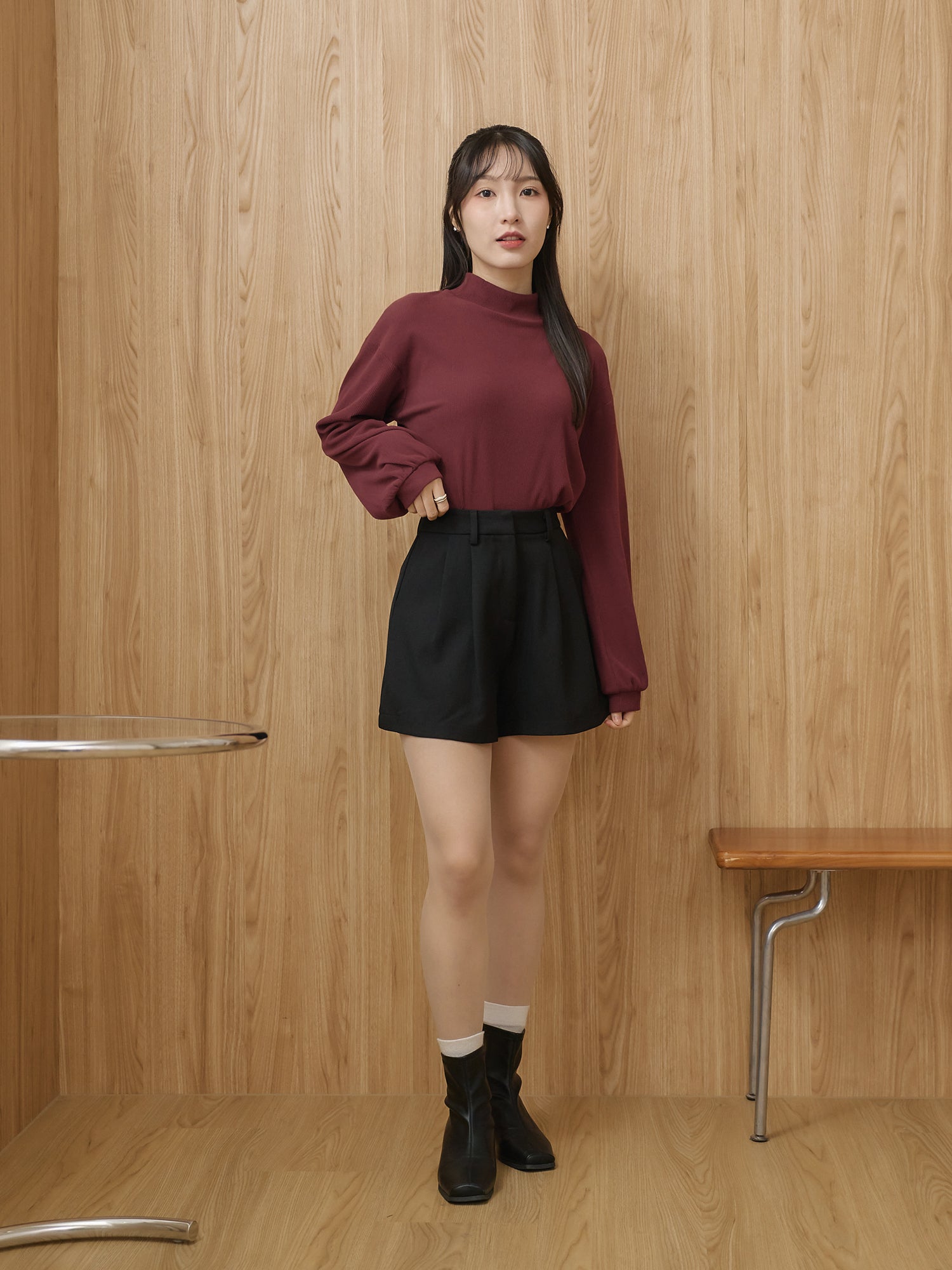 Ribbed High Neck Top