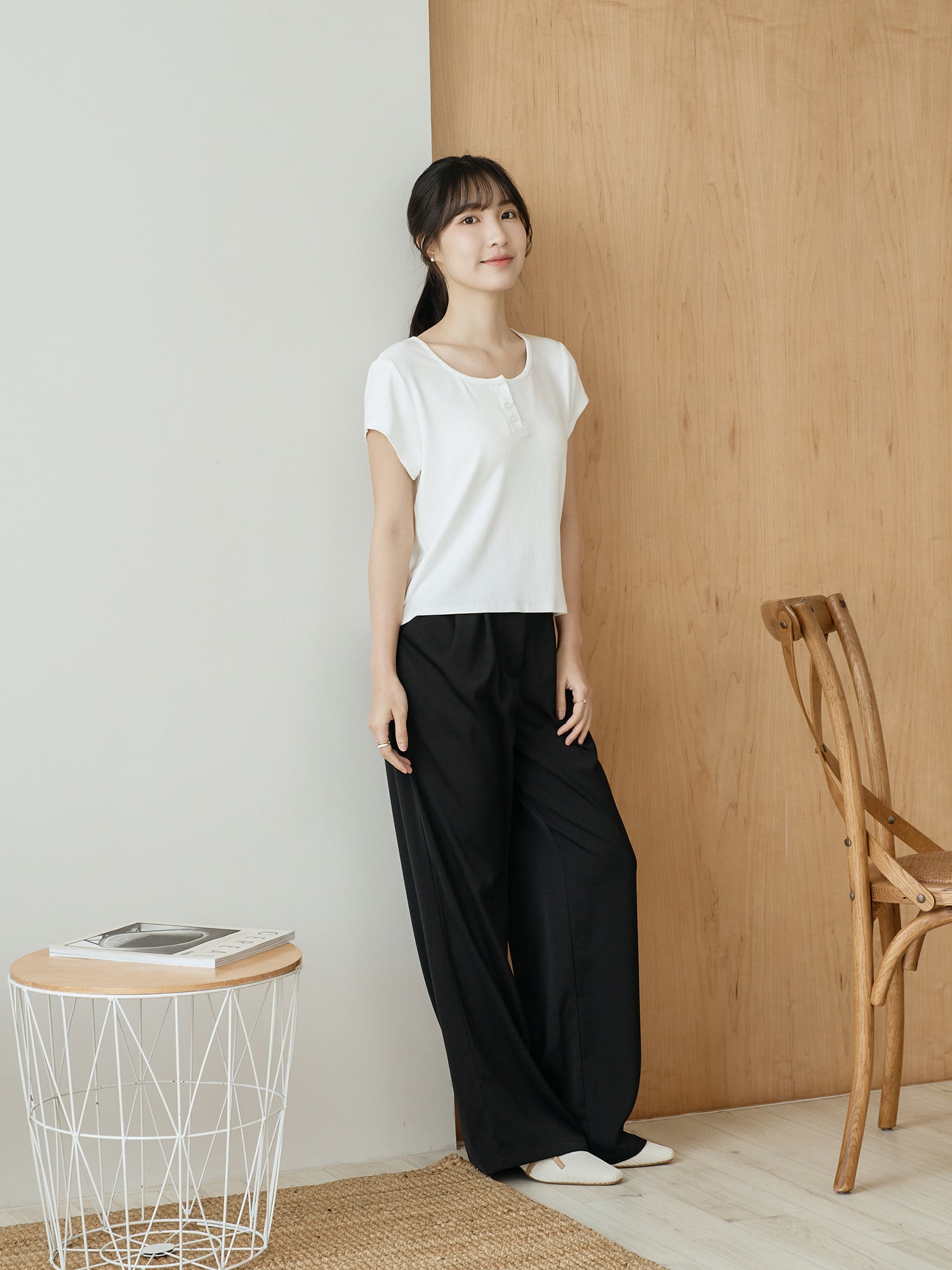 Henley Neck Ribbed Top