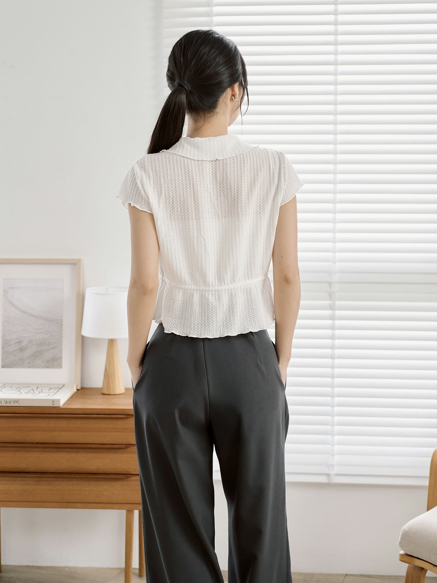 Tie Waist Waffle Top