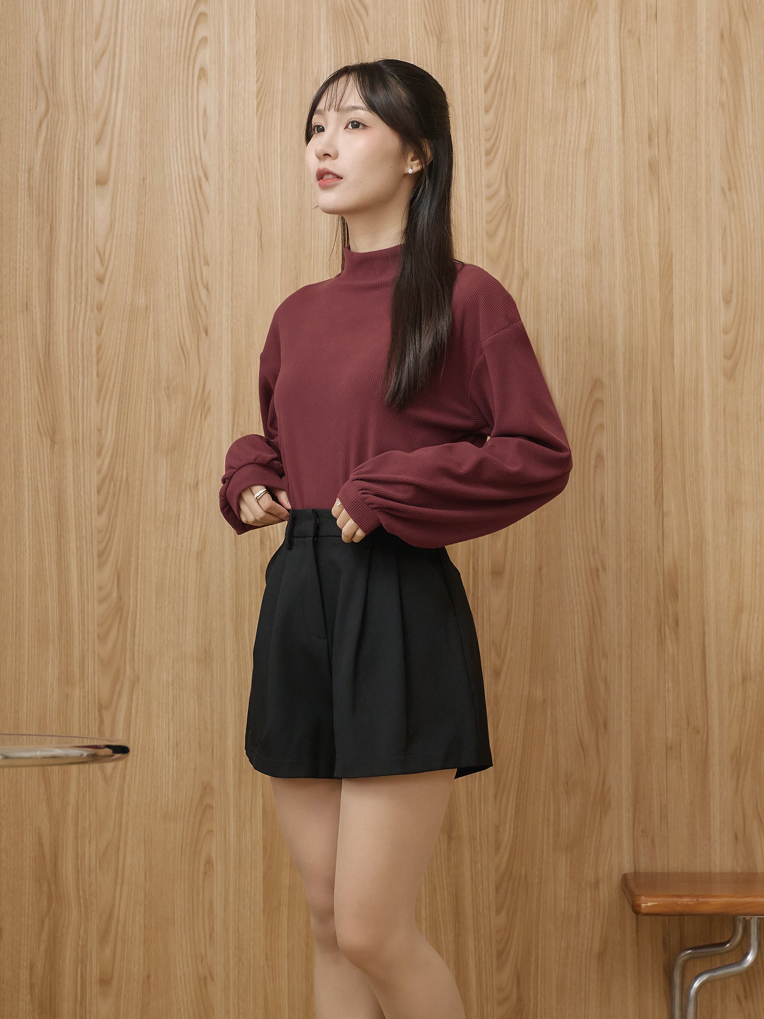 Ribbed High Neck Top