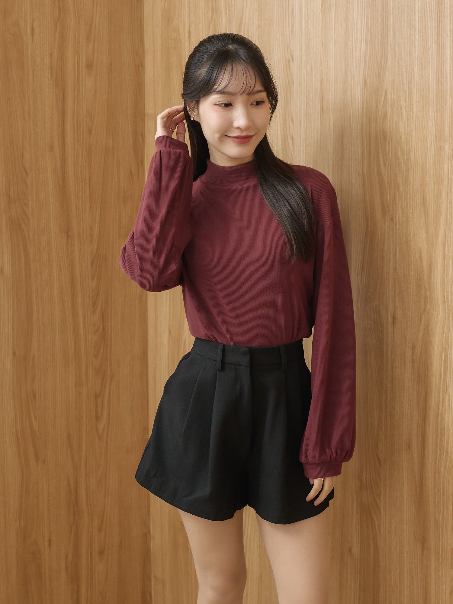 Ribbed High Neck Top