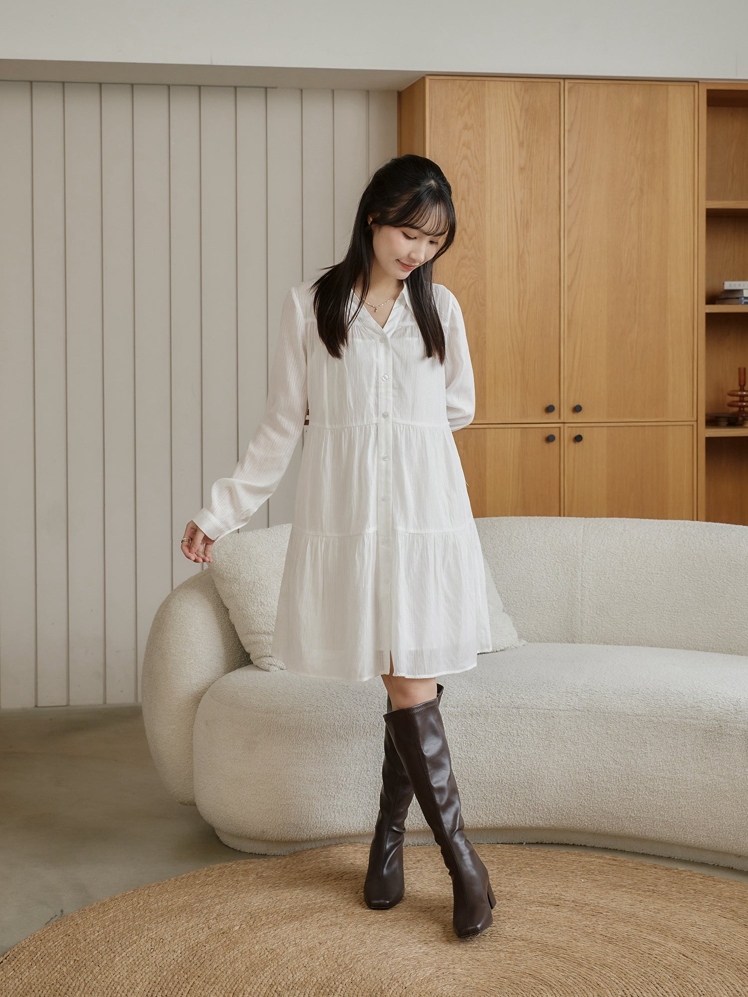 蛋糕襯衫連身裙(附打底裙)