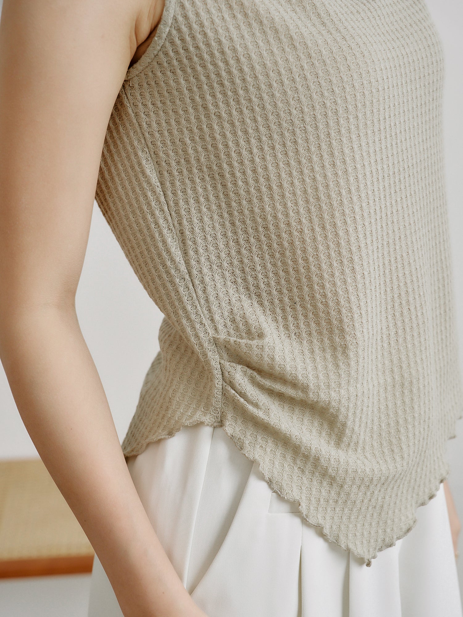 Asymmetric Waffle Sleeveless Top*