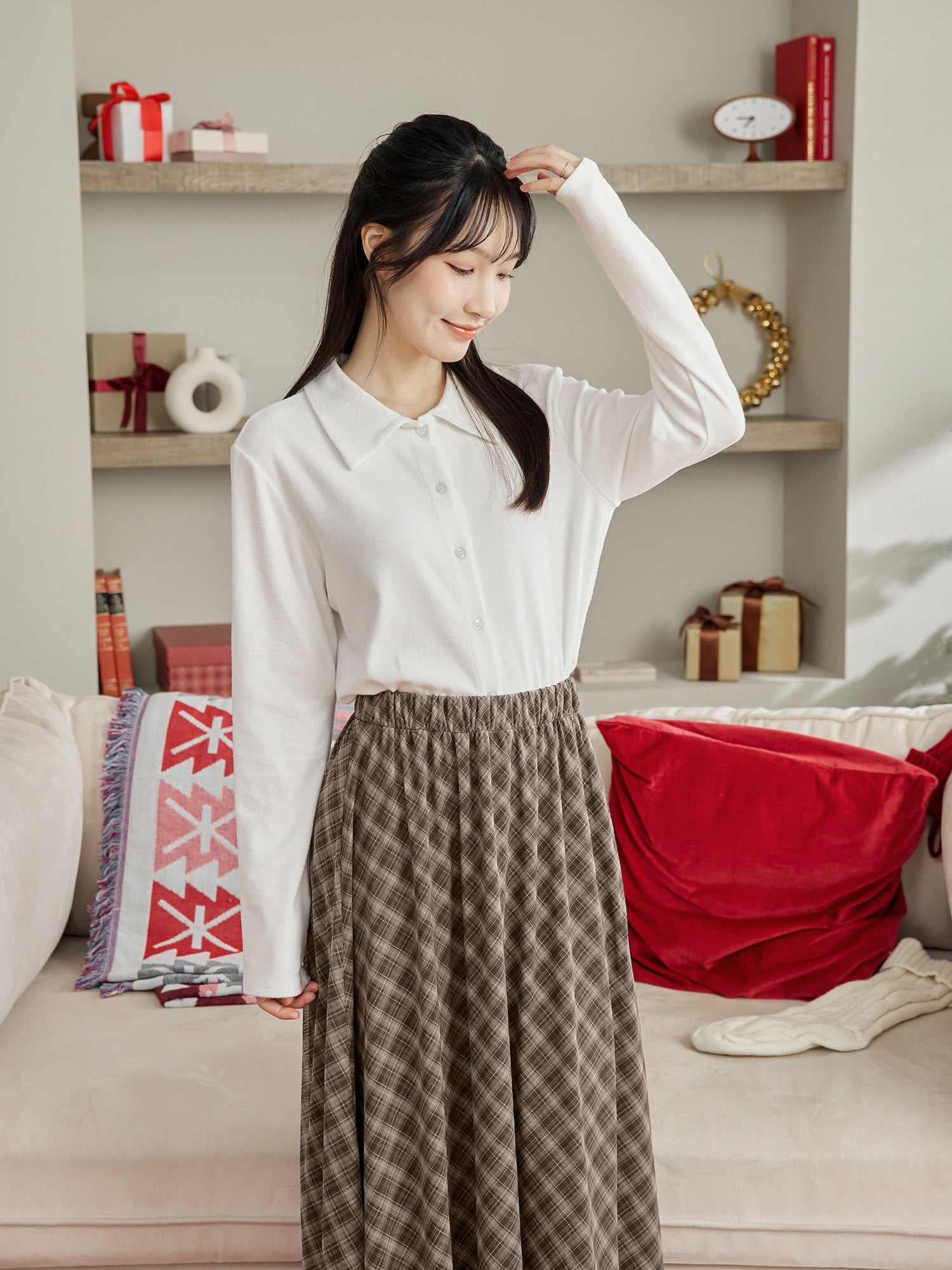 Plaid Mesh Midi Skirt