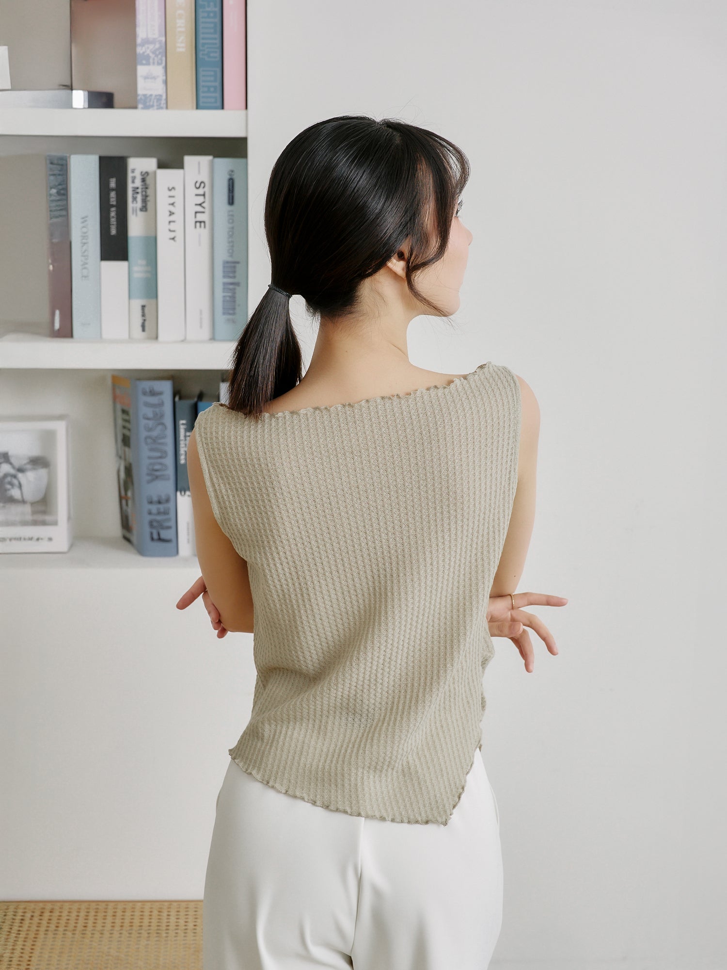 Asymmetric Waffle Sleeveless Top*
