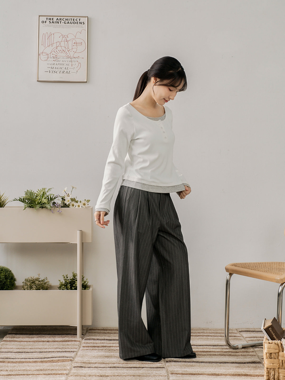 Soft Contrast Layered Henley Top