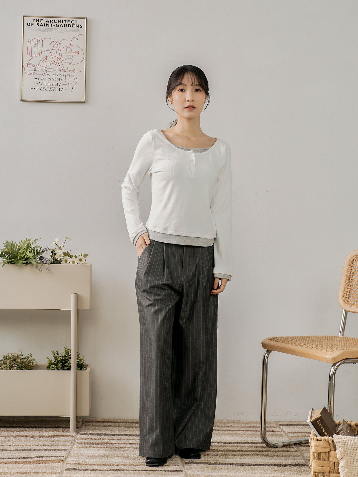 Soft Contrast Layered Henley Top