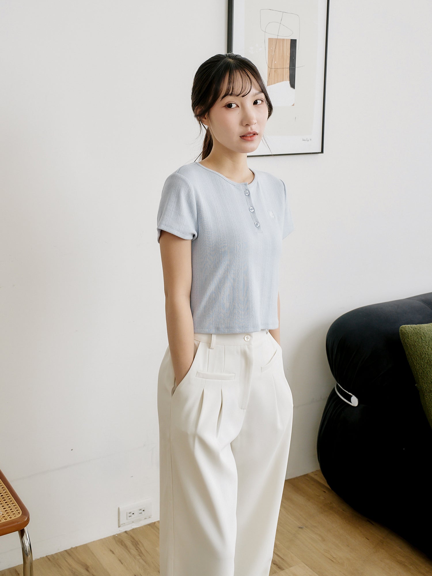 Henley Embroidered Top
