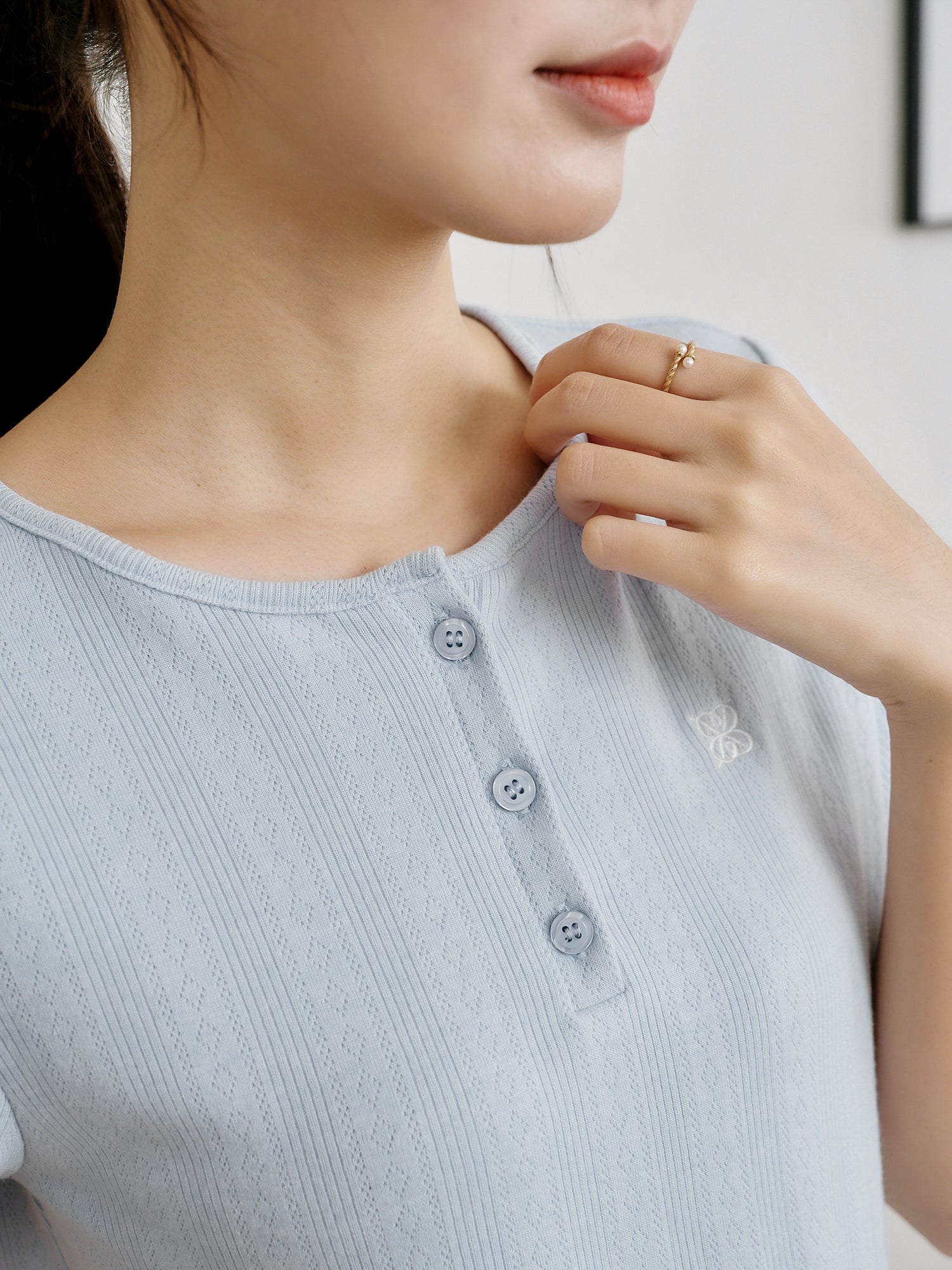 Henley Embroidered Top
