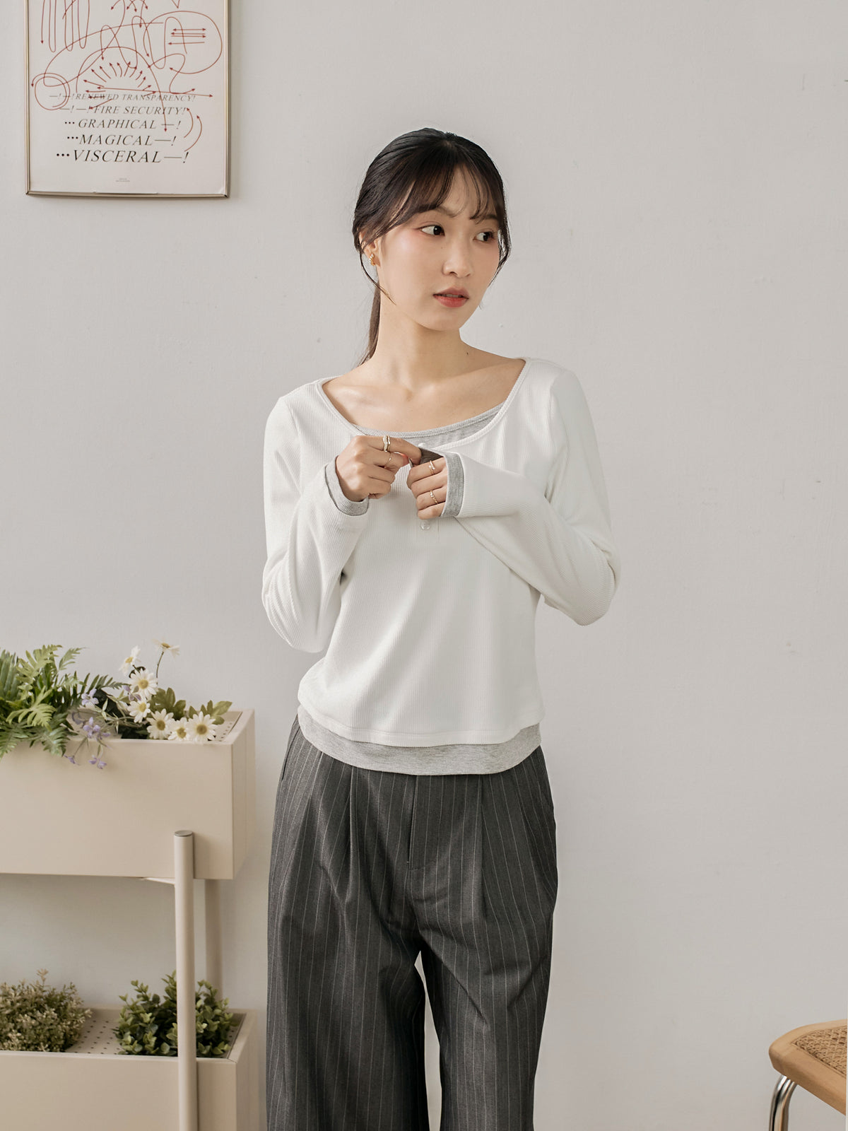 Soft Contrast Layered Henley Top