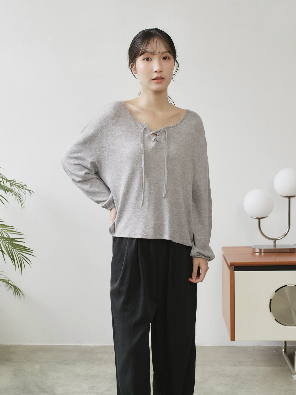 Lace Up Detailed Blended-Knit Top