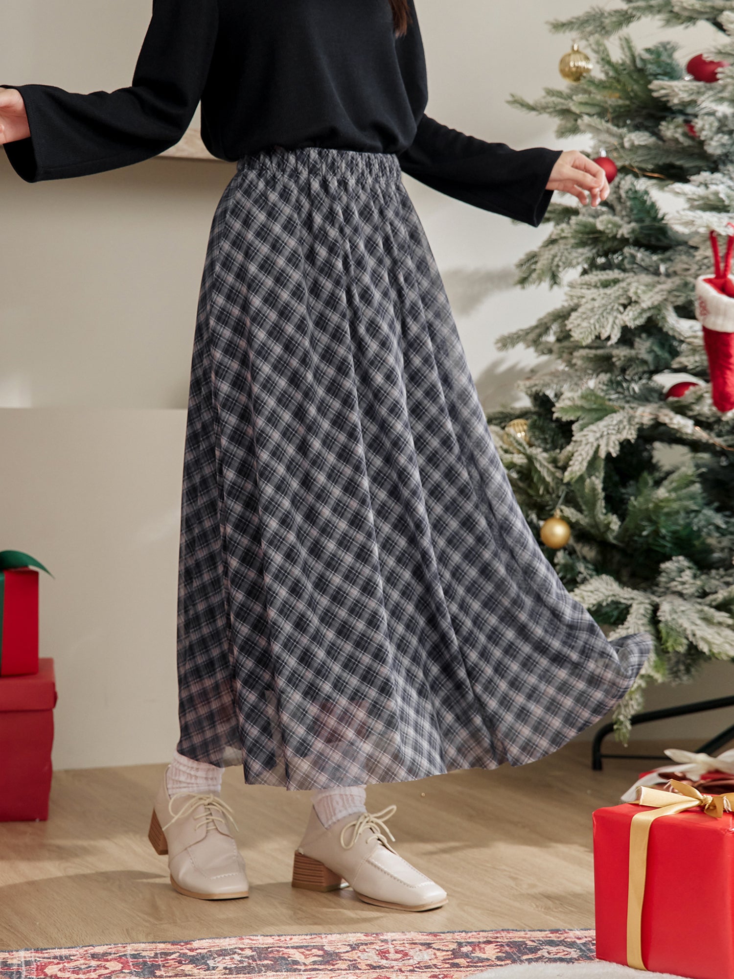 格紋網紗半身裙