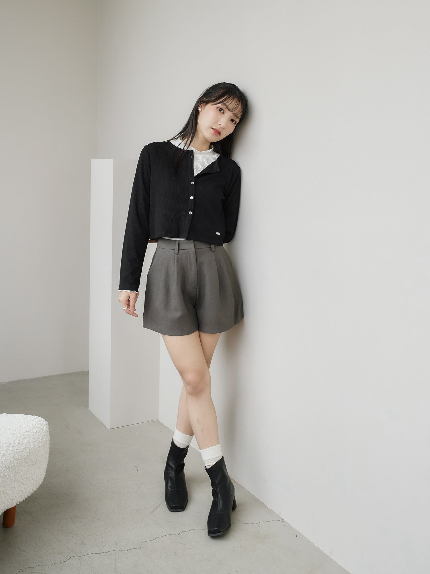 Cropped Pleated Cardigan