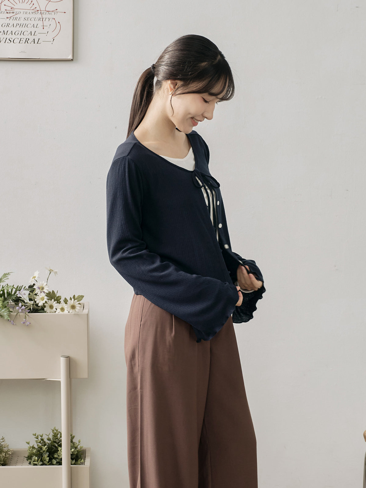 Romantic Buttoned Tie Knit Cardigan