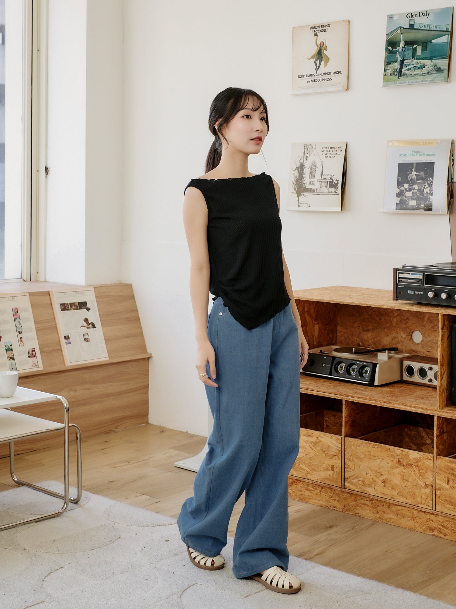 Asymmetric Waffle Sleeveless Top*