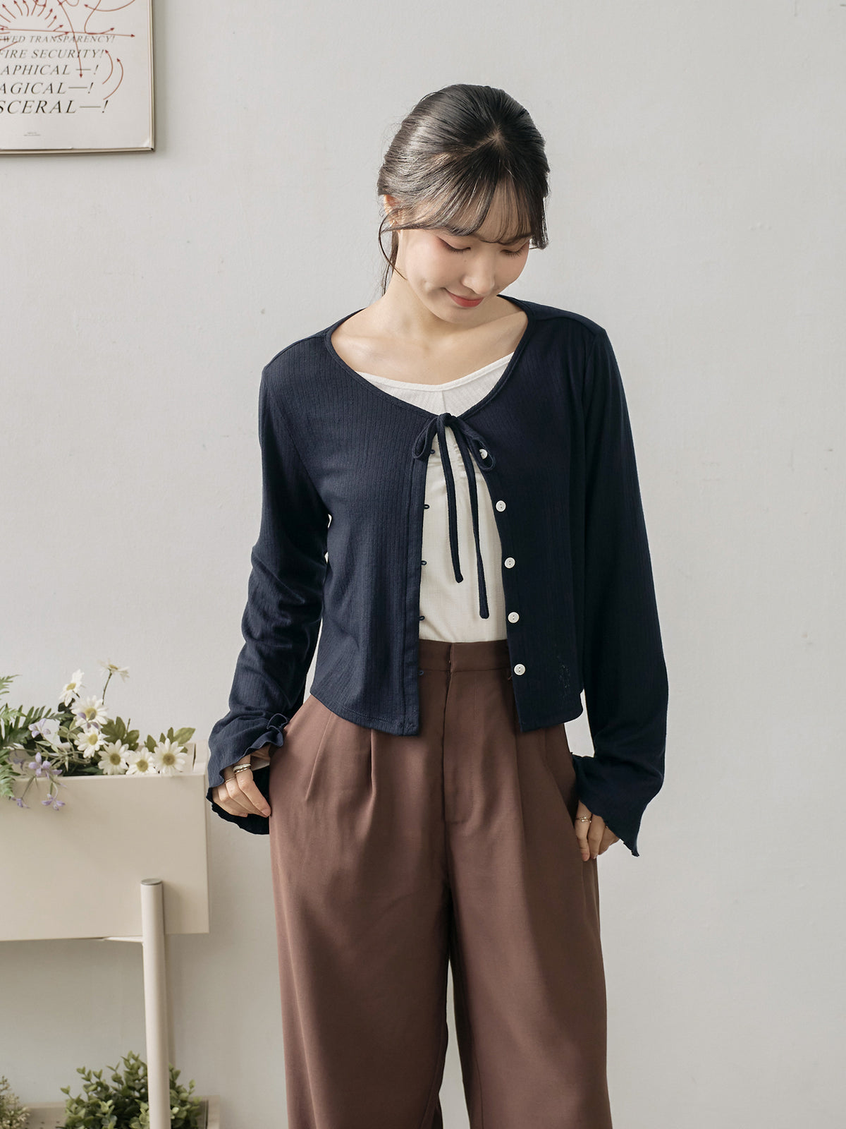 Romantic Buttoned Tie Knit Cardigan