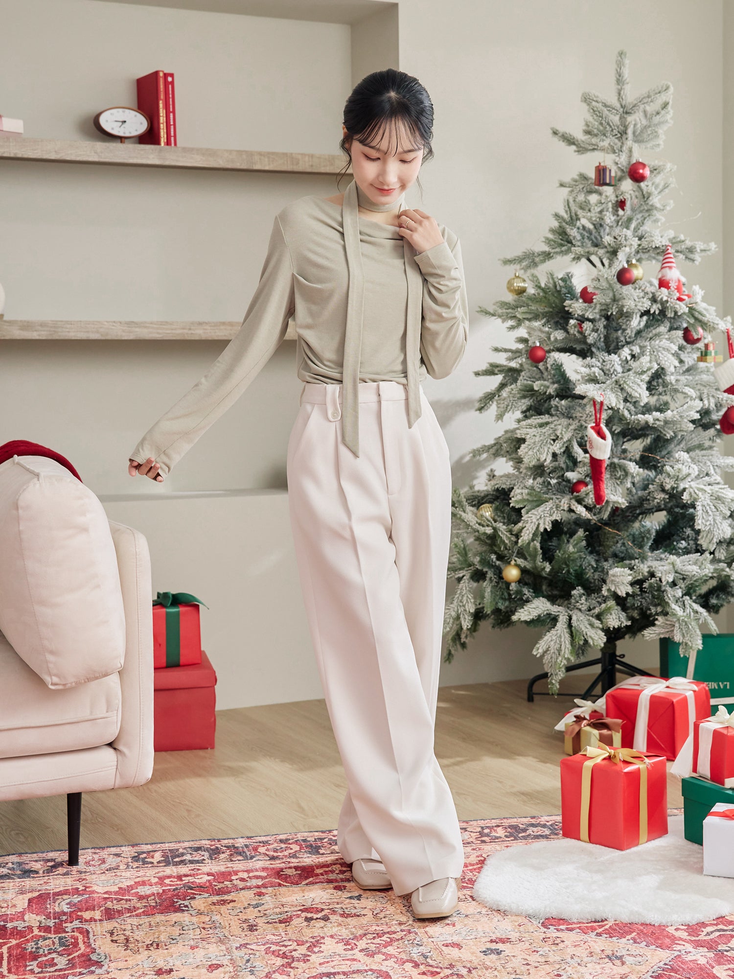 Cowl Neck Top With Scarf