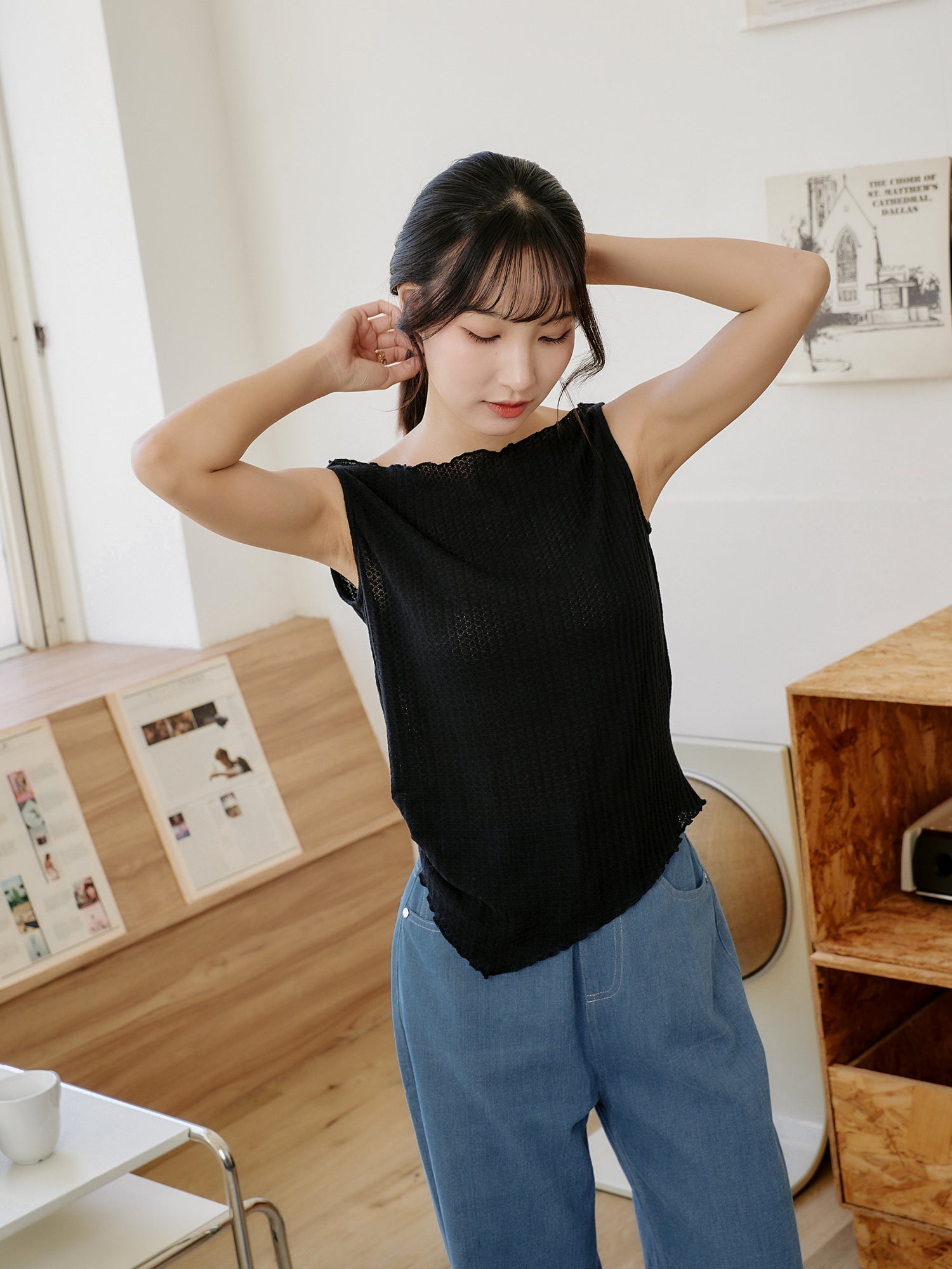 Asymmetric Waffle Sleeveless Top