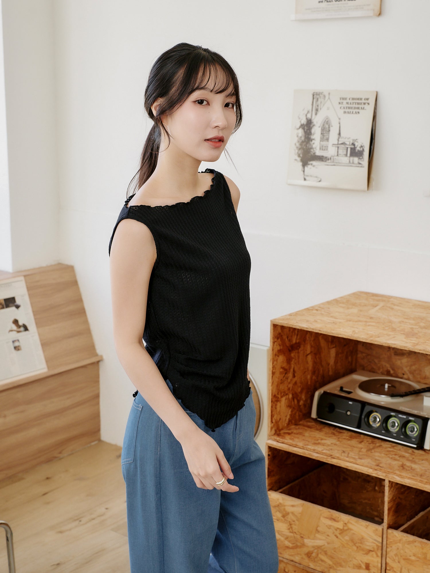 Asymmetric Waffle Sleeveless Top