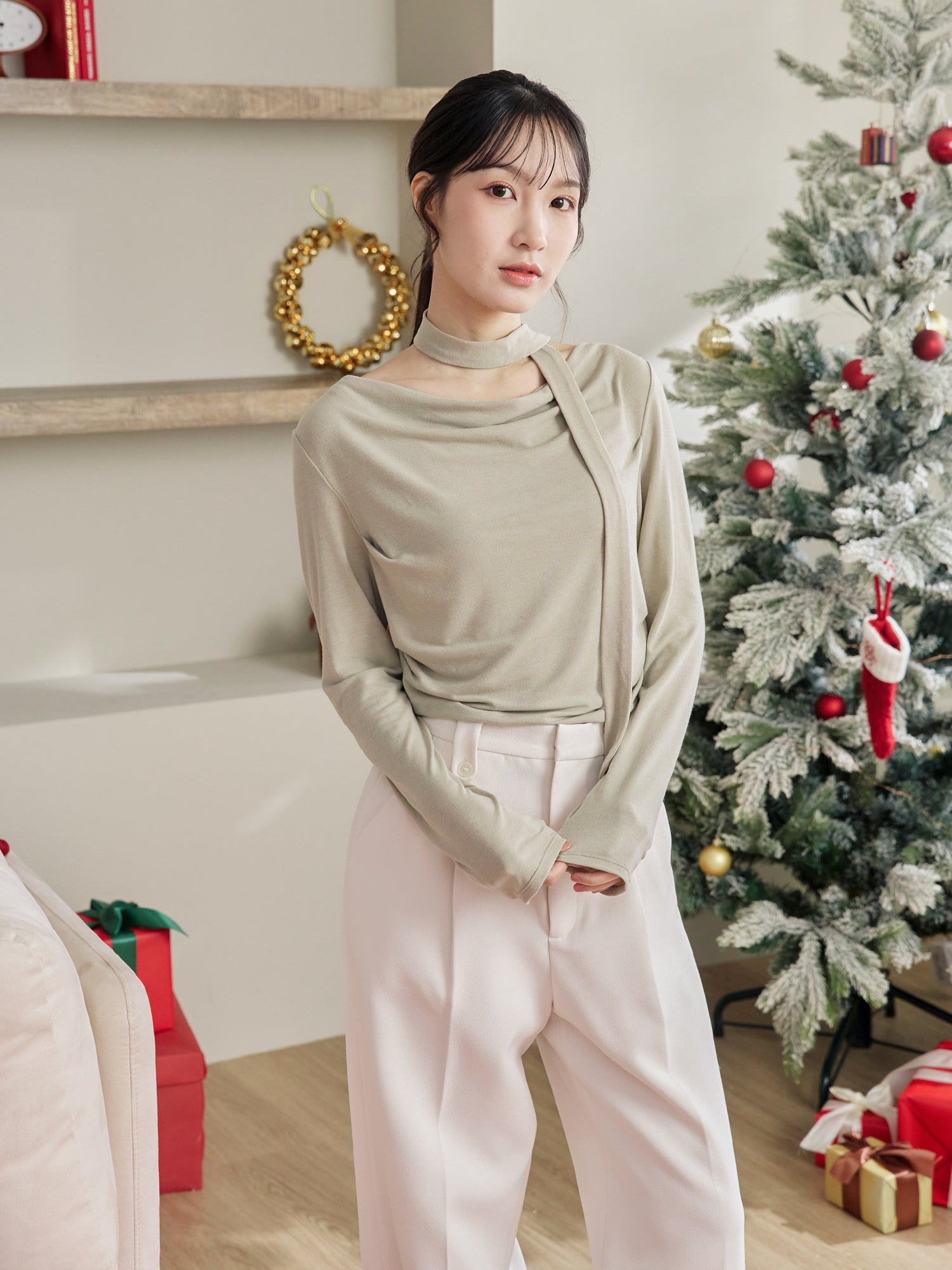 Cowl Neck Top With Scarf