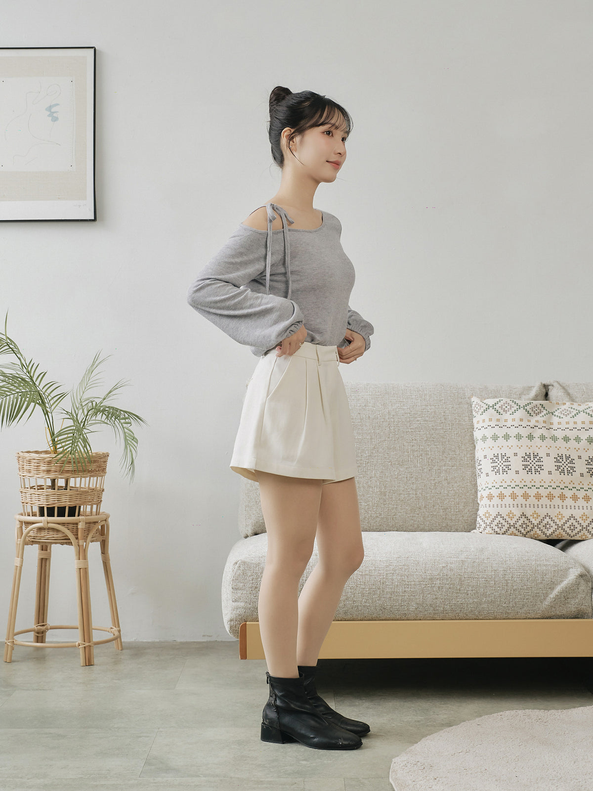 Tie Shoulder Cut Out Top