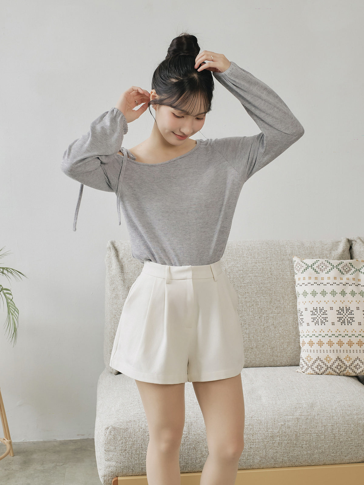 Tie Shoulder Cut Out Top