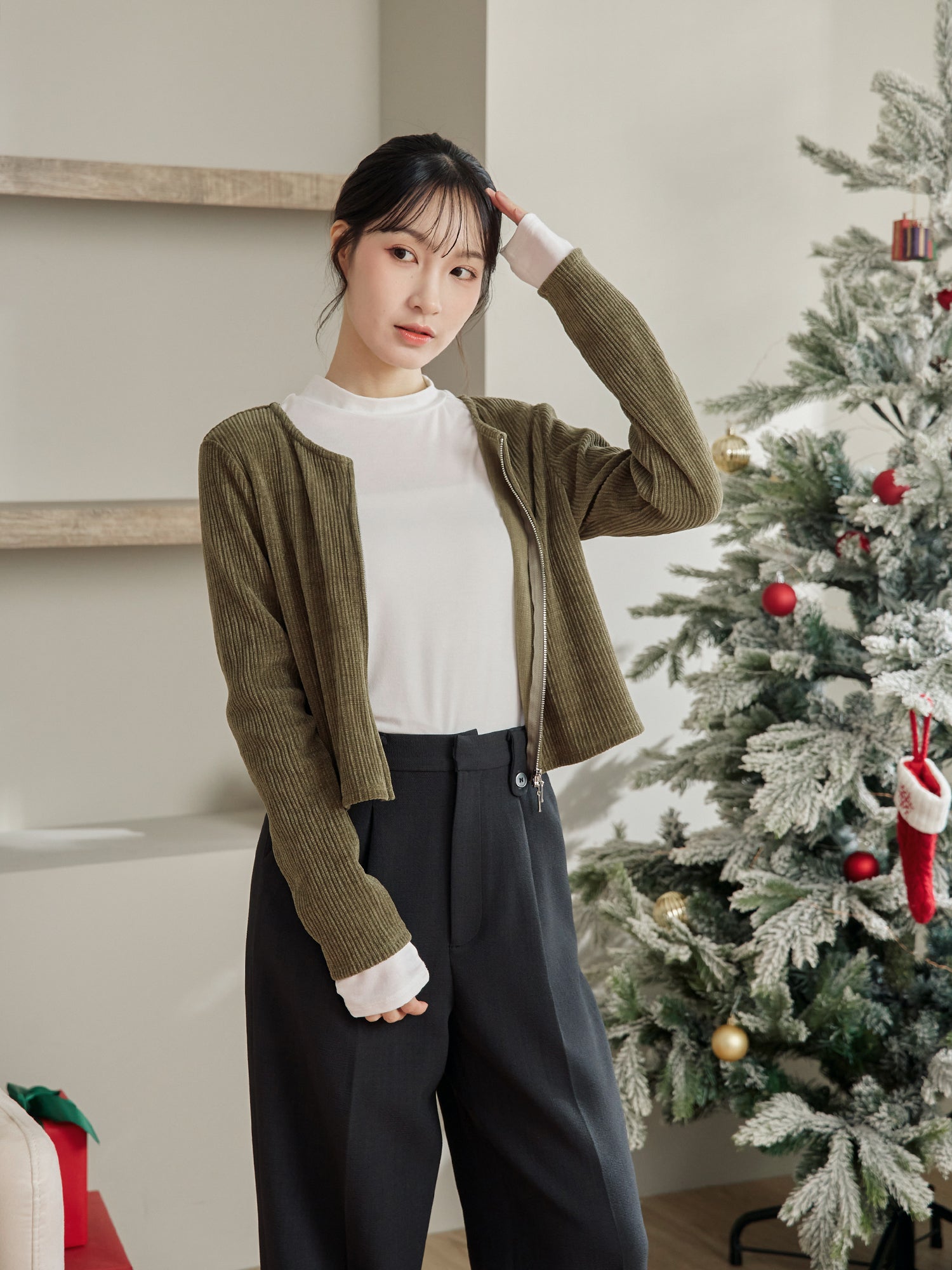 絨面坑紋針織小外套