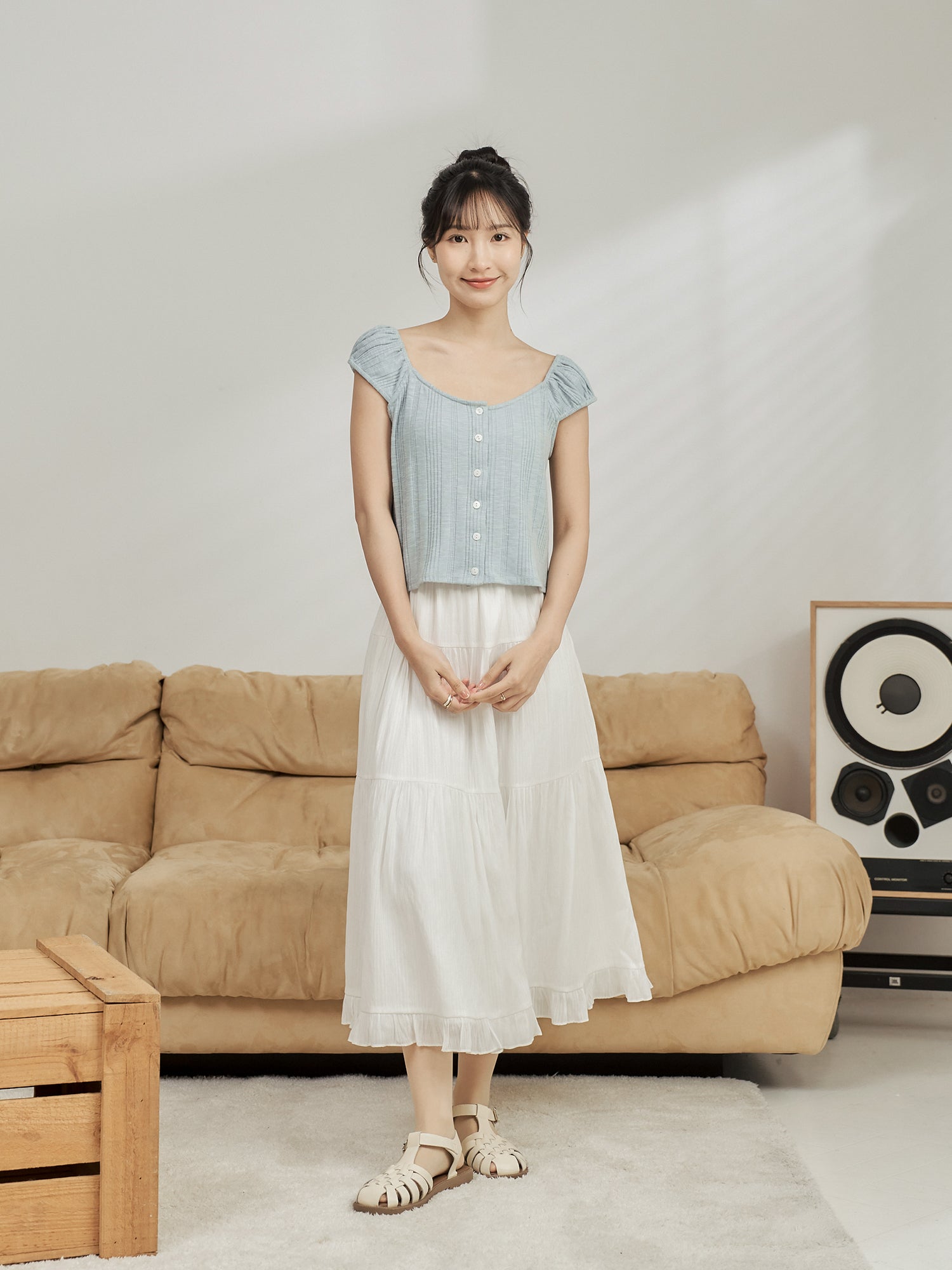 Knit-Blend Cap Sleeve Top