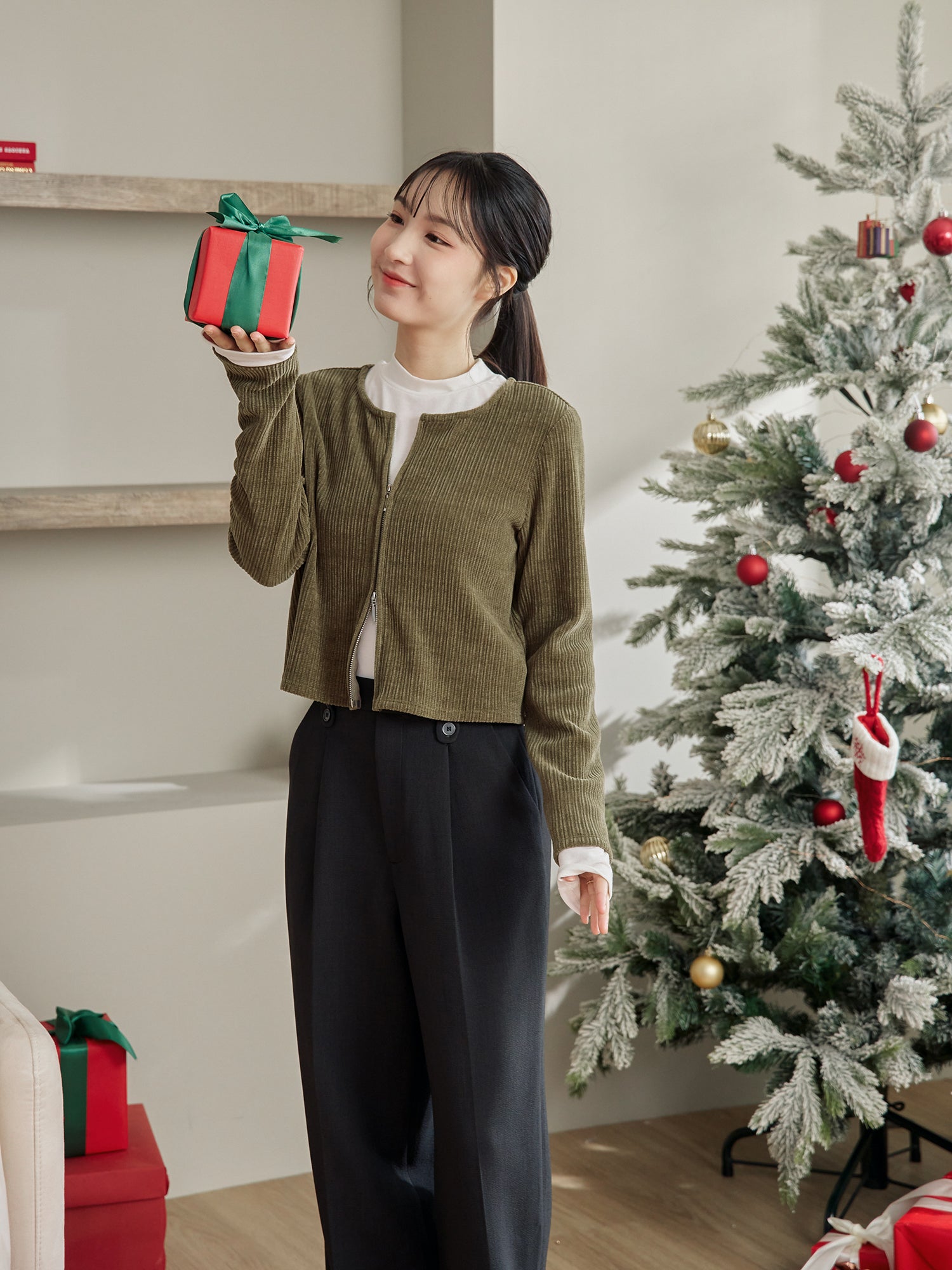 絨面坑紋針織小外套